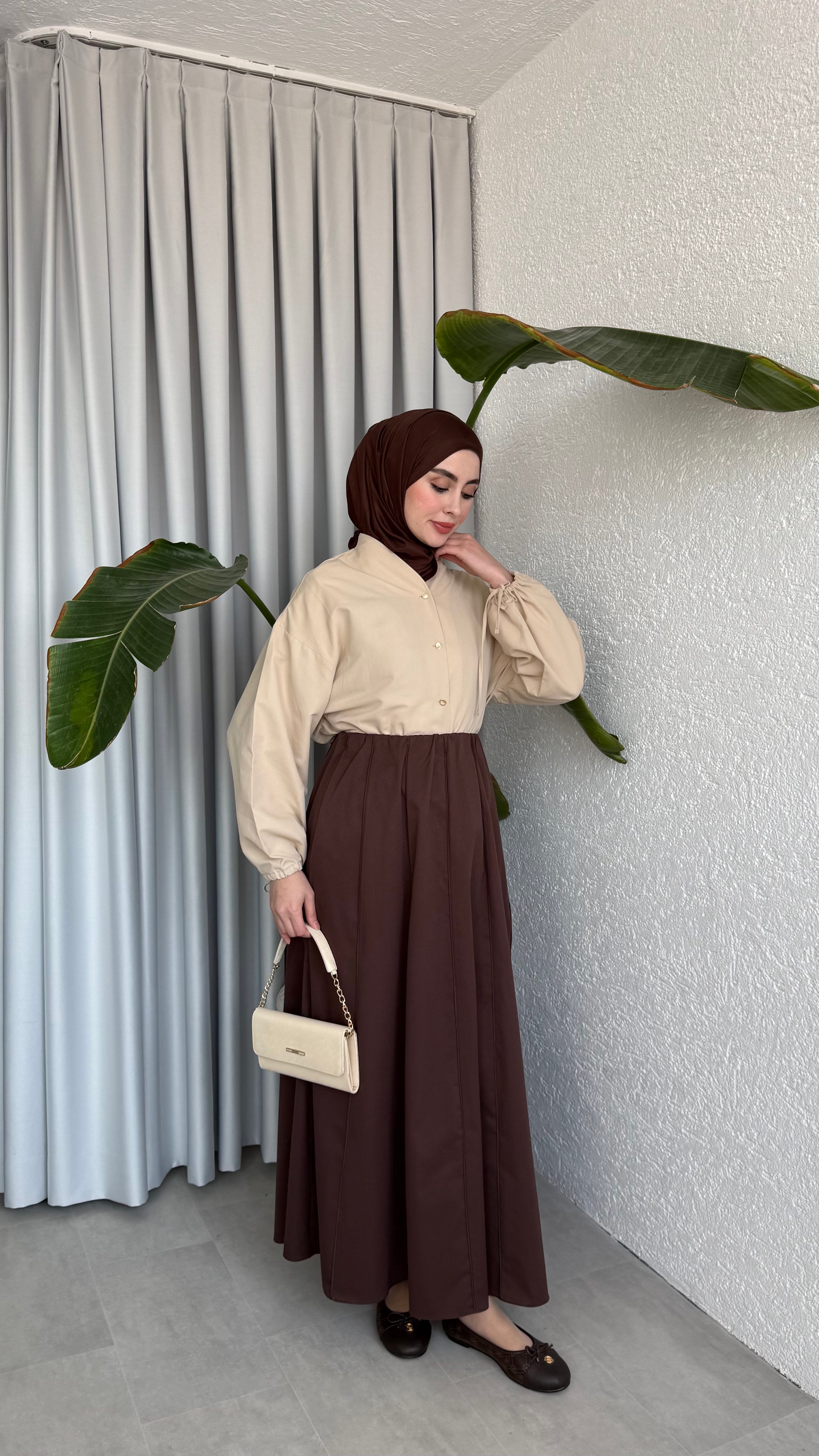 LİNA DİLİMLİ ETEK - KAHVE