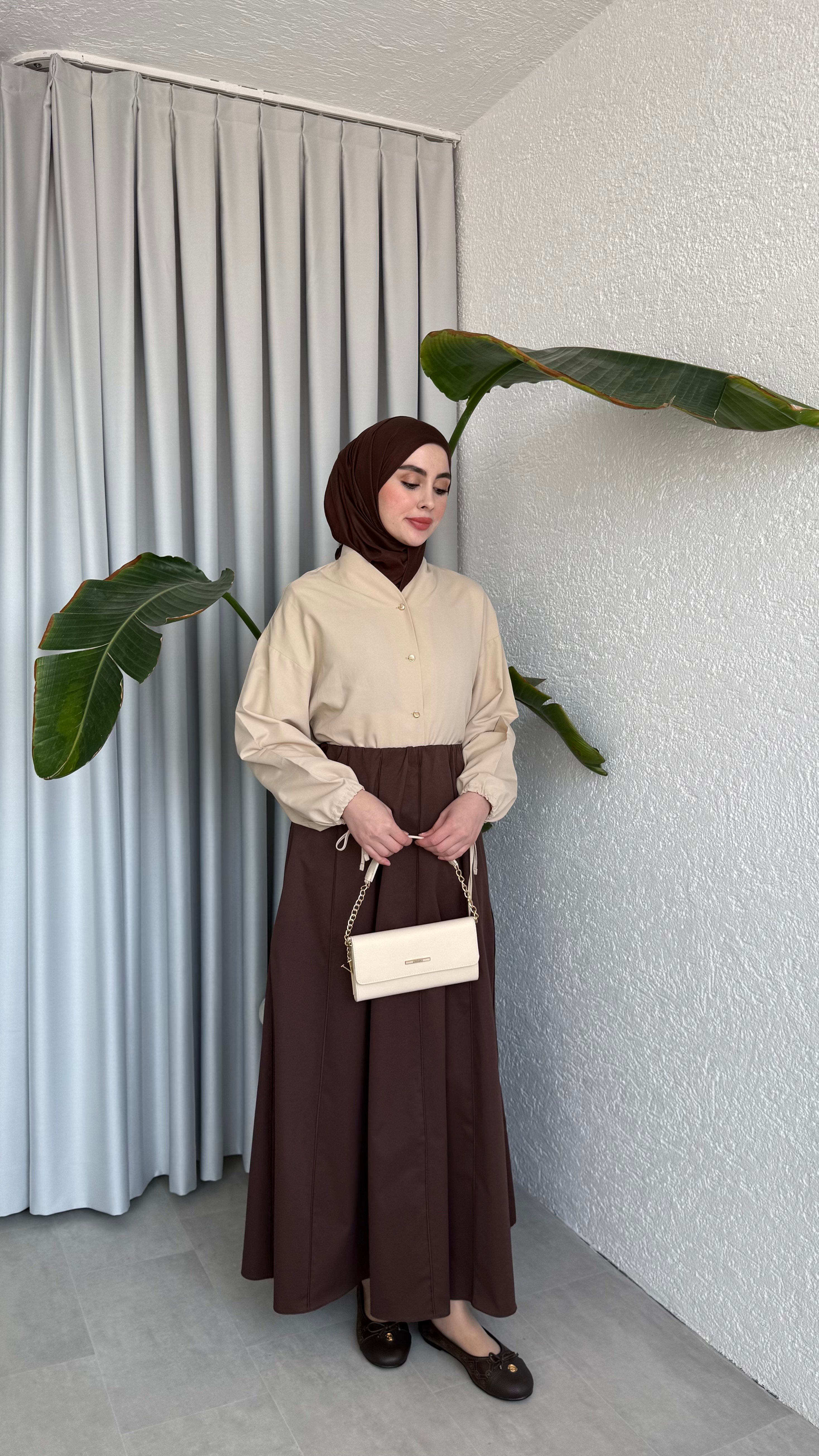 LİNA DİLİMLİ ETEK - KAHVE