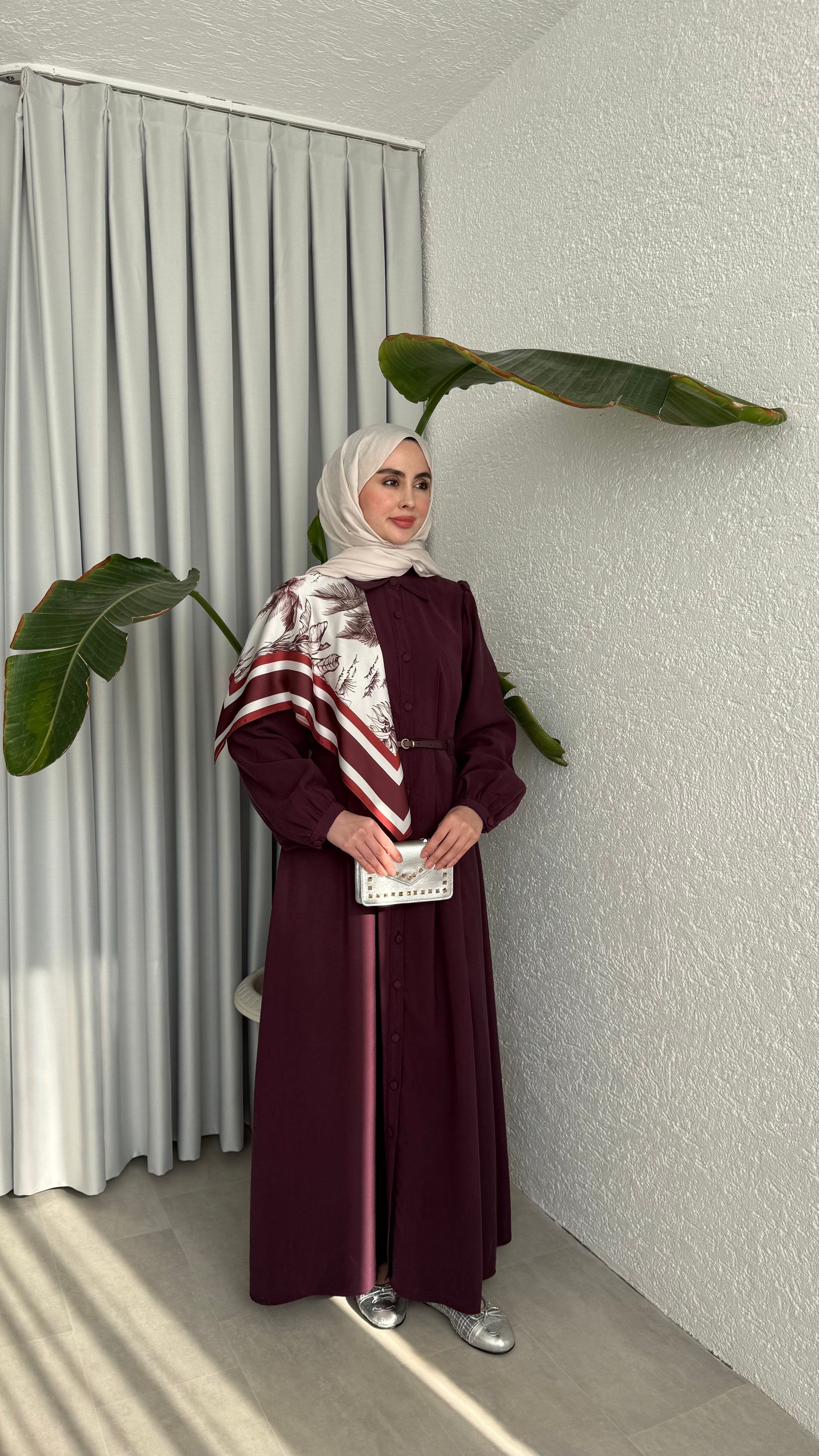 MOLLEN OMUZ ŞALLI ELBİSE -MÜRDÜM 