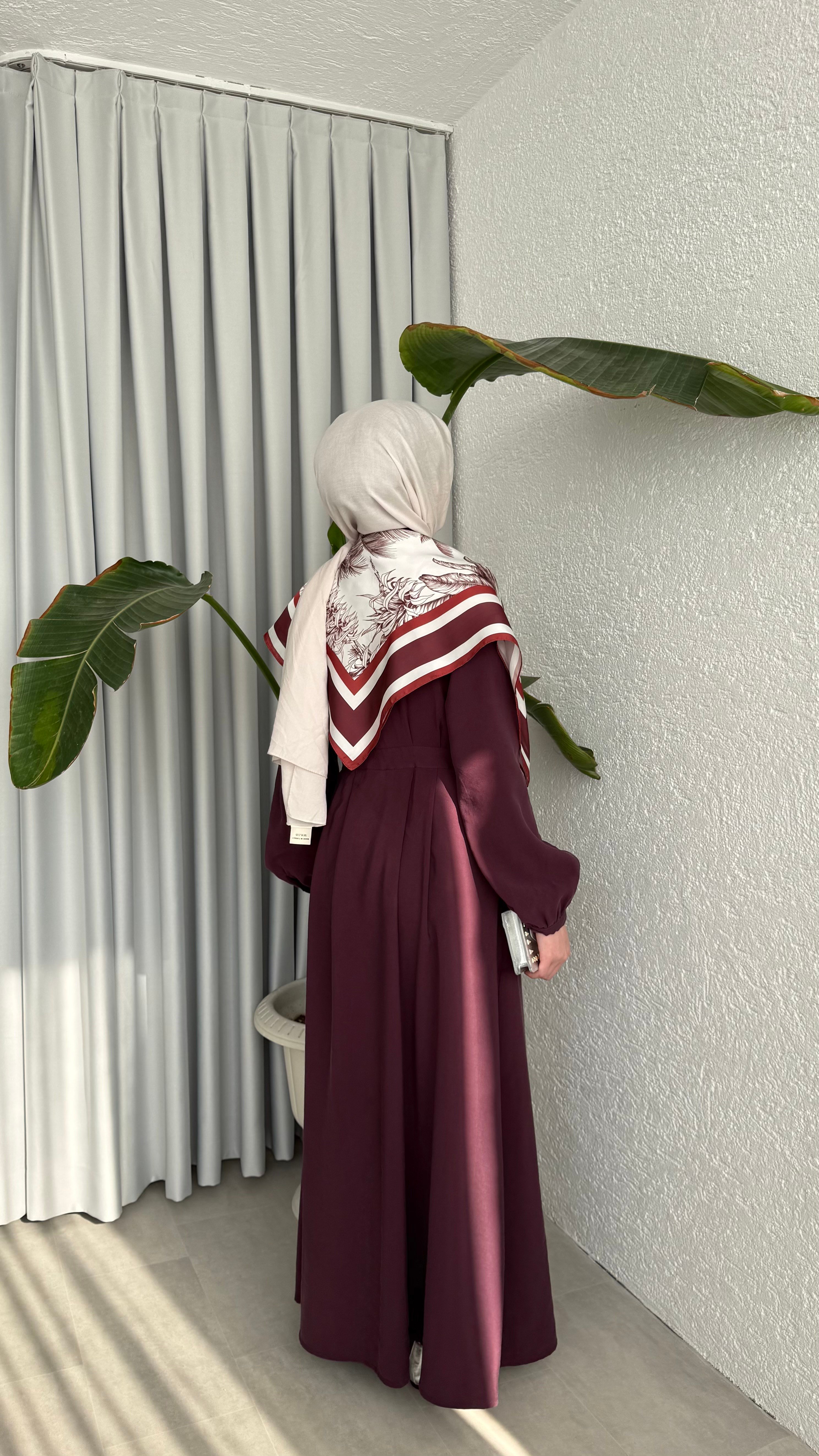 MOLLEN OMUZ ŞALLI ELBİSE -MÜRDÜM 