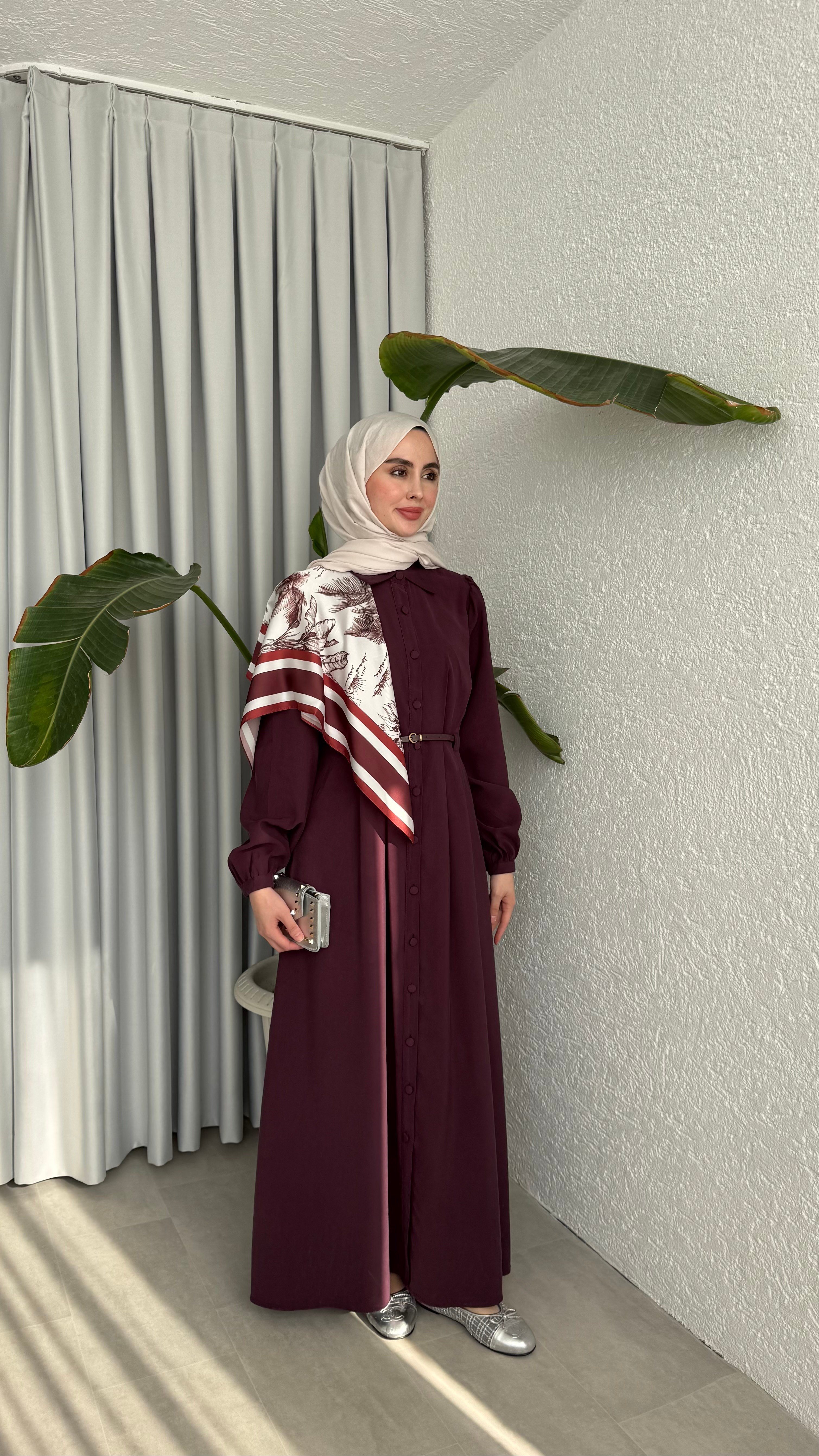 MOLLEN OMUZ ŞALLI ELBİSE -MÜRDÜM 