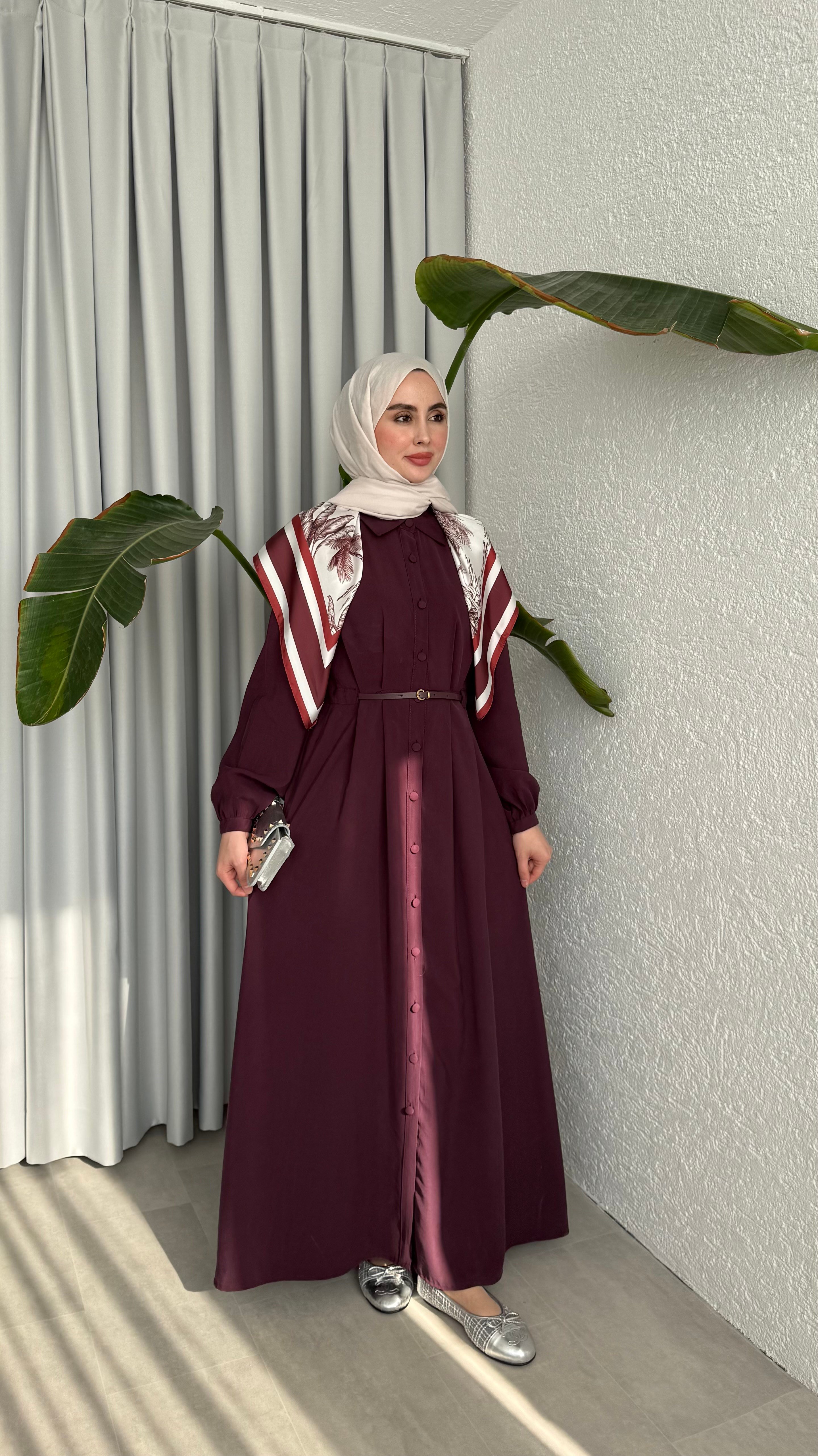 MOLLEN OMUZ ŞALLI ELBİSE -MÜRDÜM 
