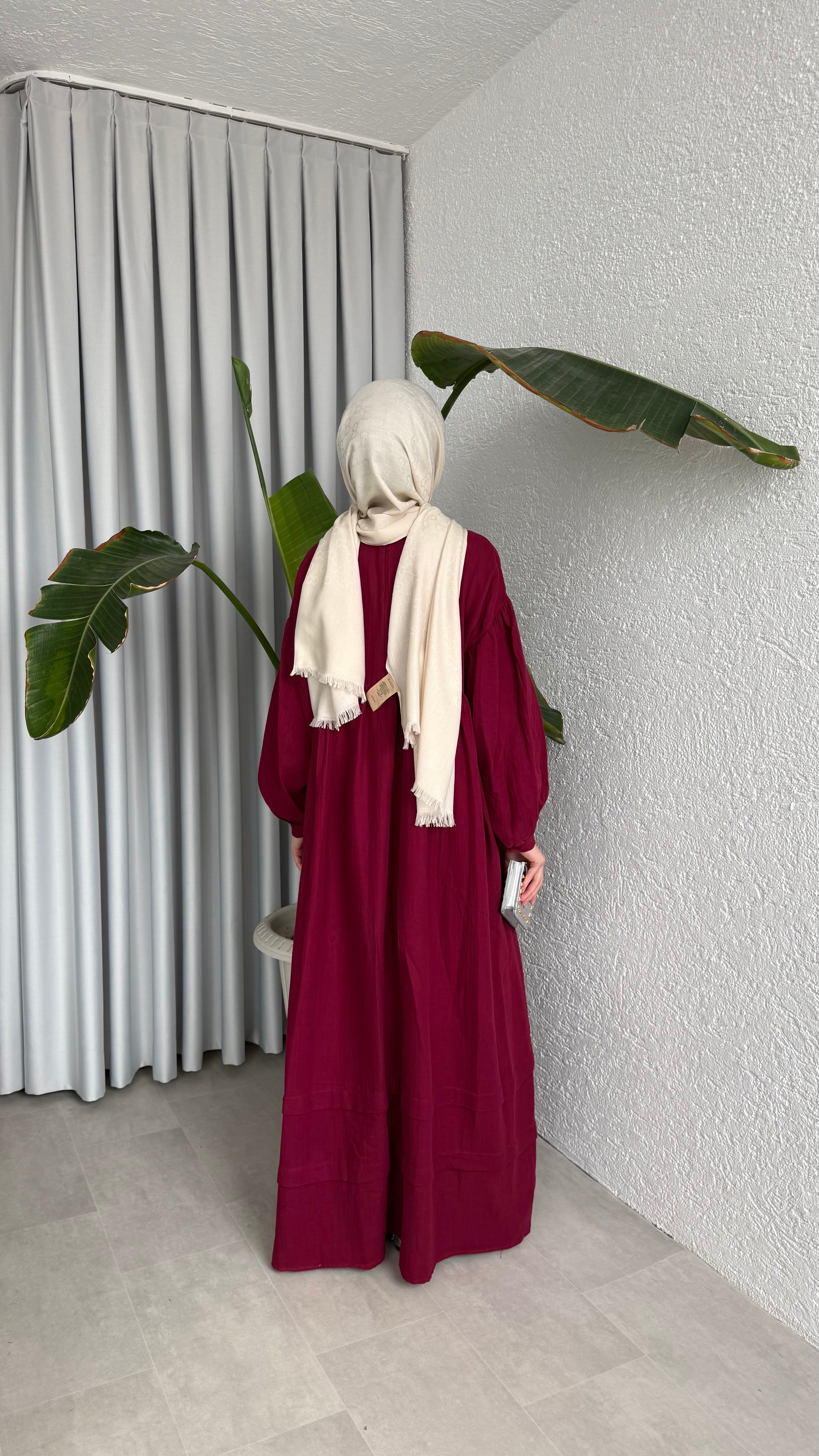 MÜSLİN ELBİSE - BORDO