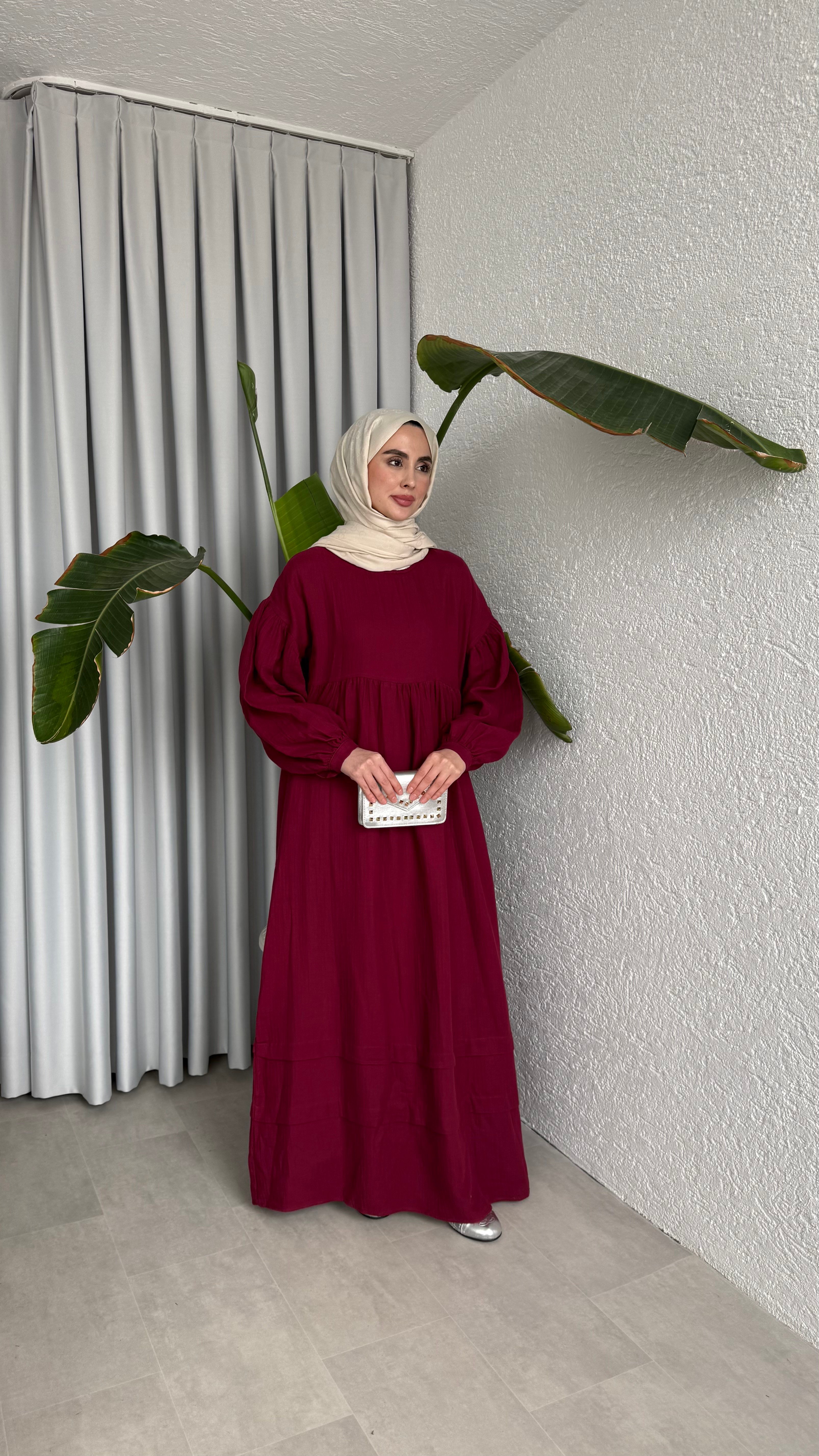 MÜSLİN ELBİSE - BORDO