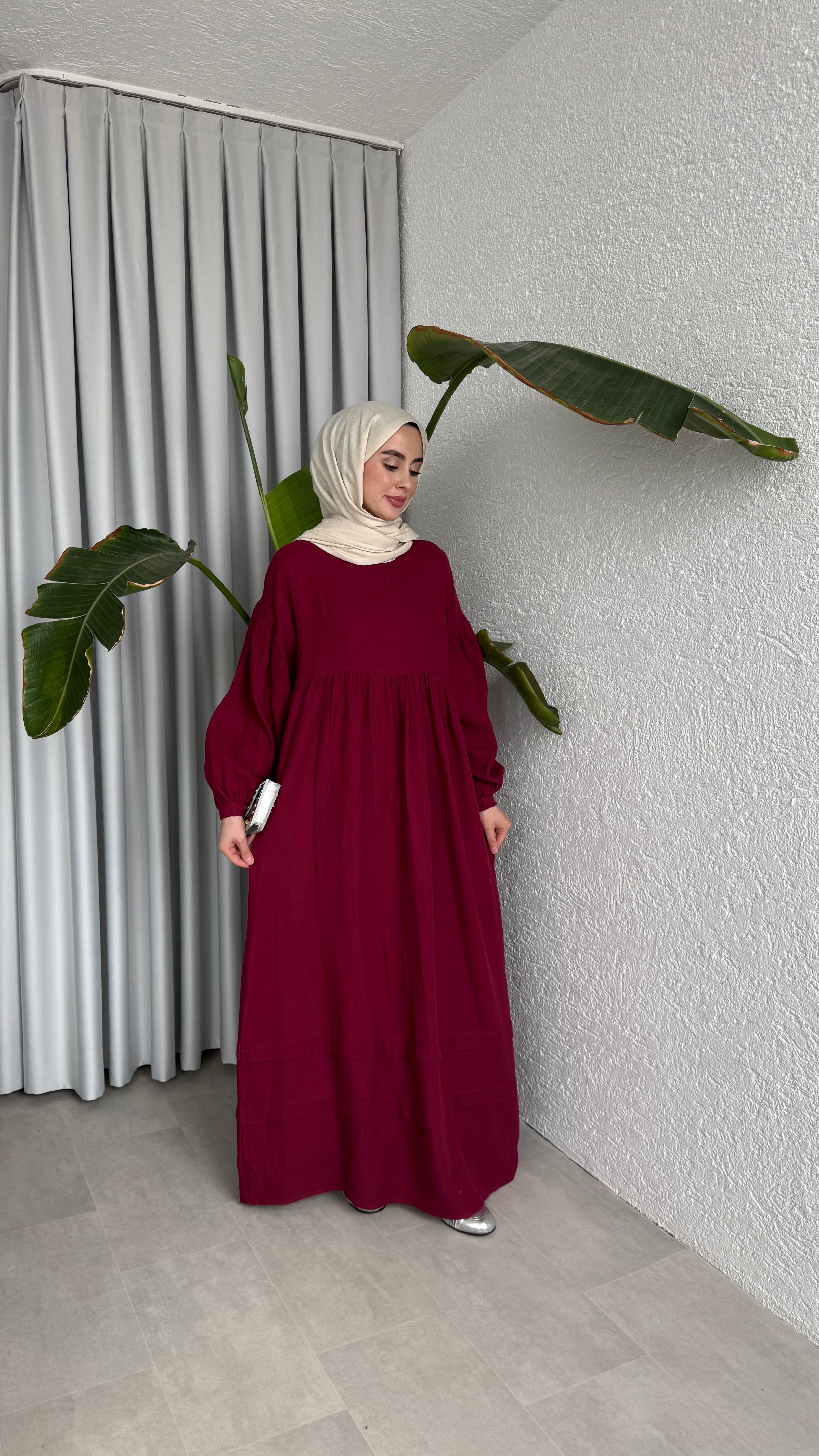 MÜSLİN ELBİSE - BORDO
