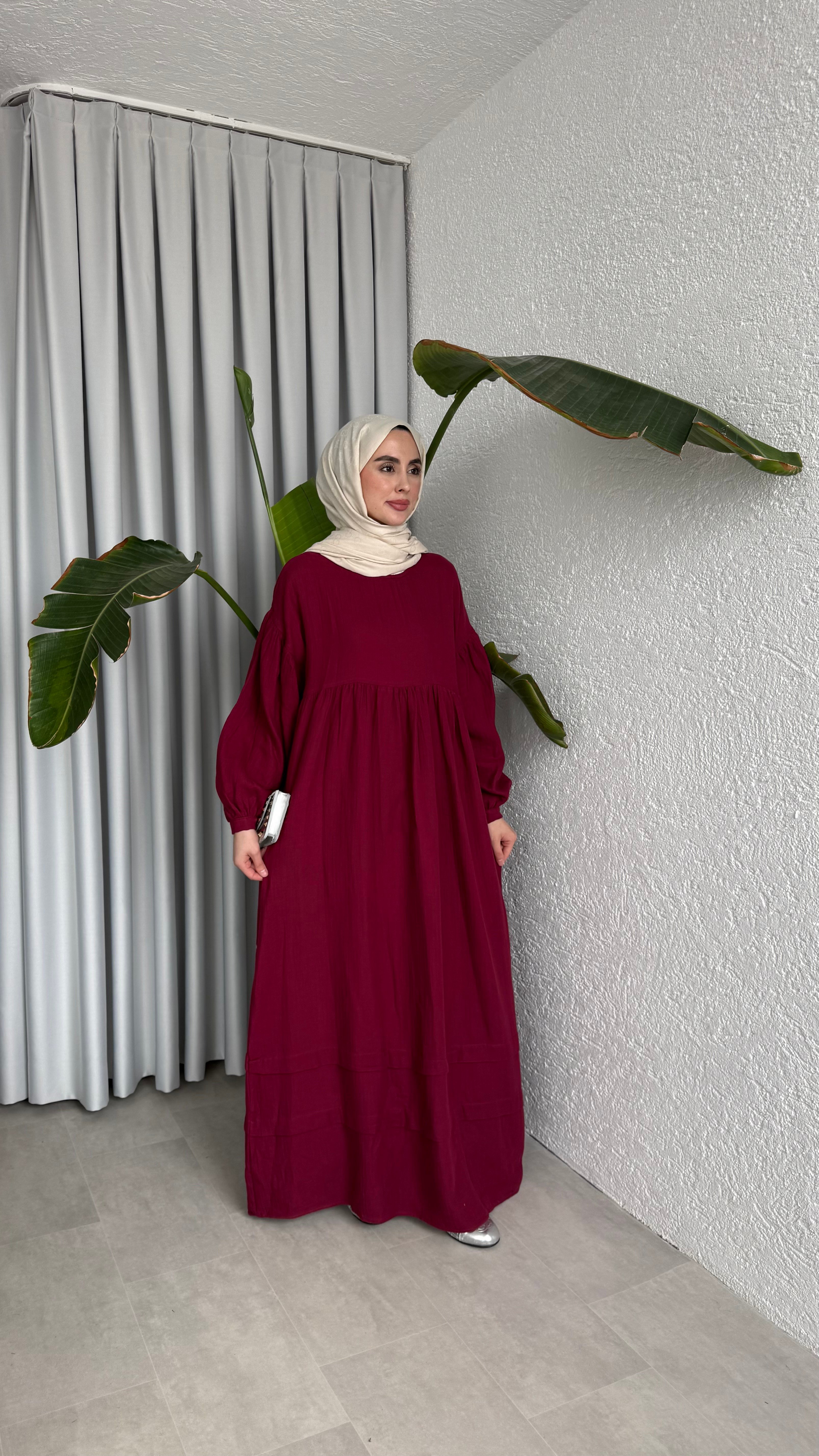 MÜSLİN ELBİSE - BORDO