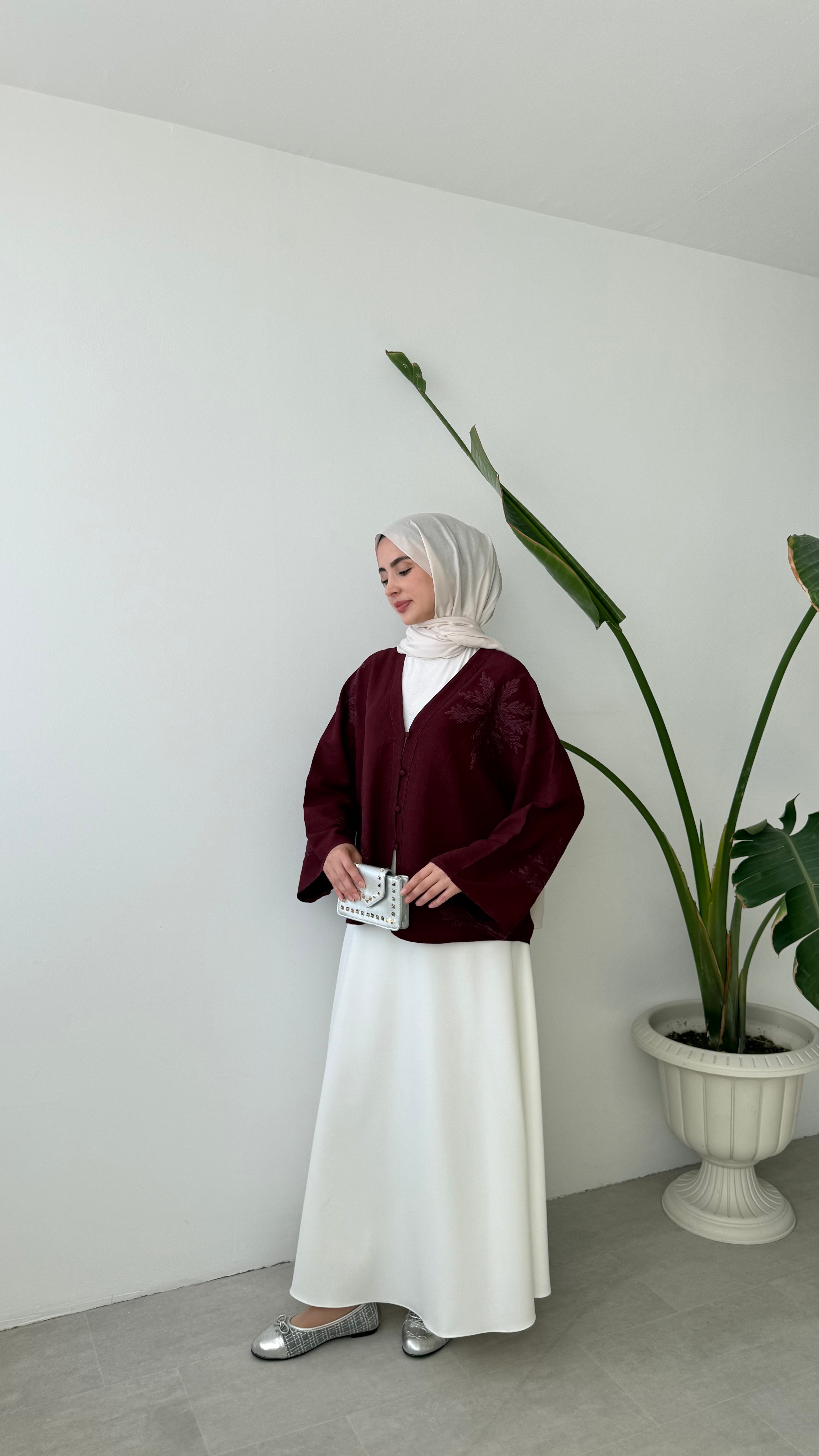 NAKIŞ DETAYLI V YAKA KİMONO - BORDO