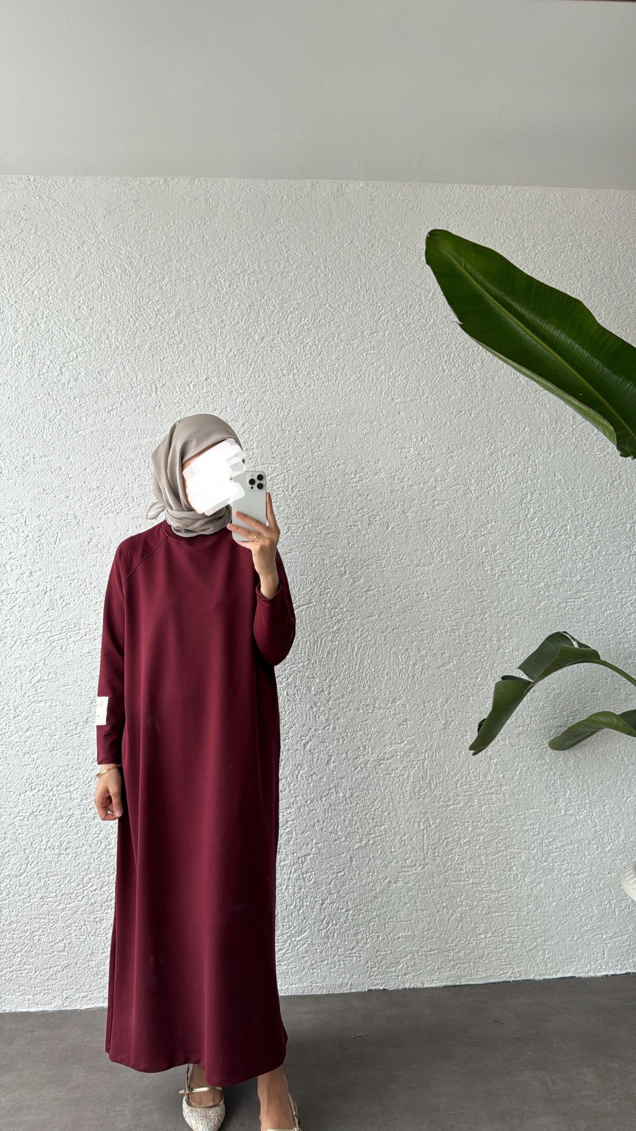OVERSİZE UZUN RAHAT ELBİSE - BORDO