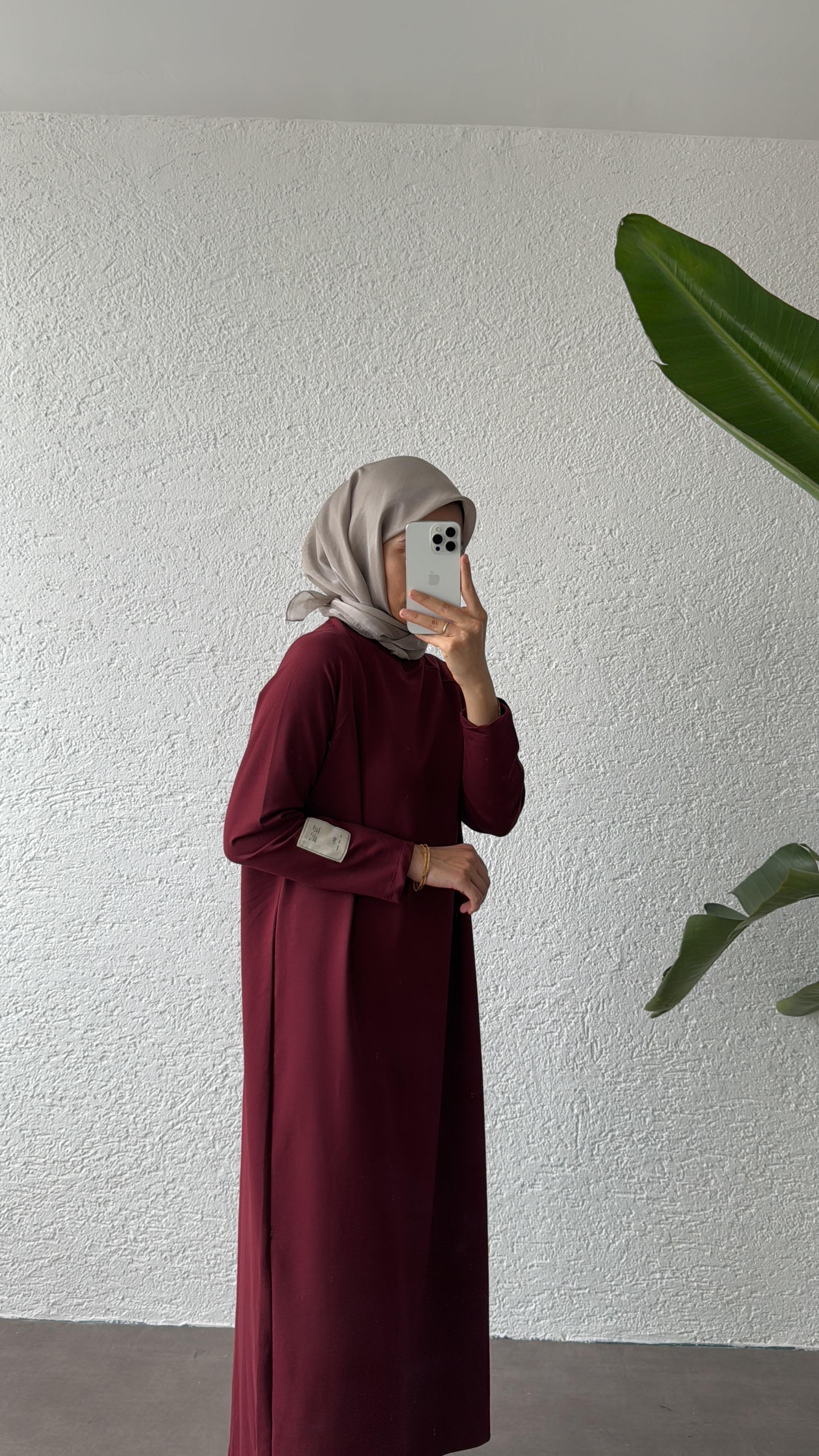 OVERSİZE UZUN RAHAT ELBİSE - BORDO