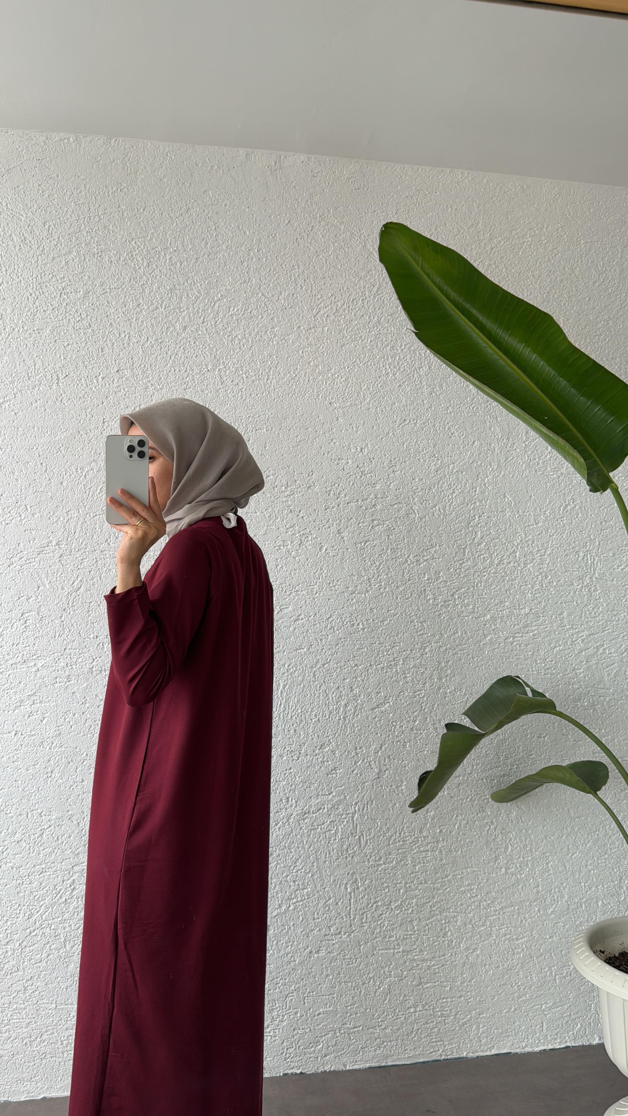 OVERSİZE UZUN RAHAT ELBİSE - BORDO
