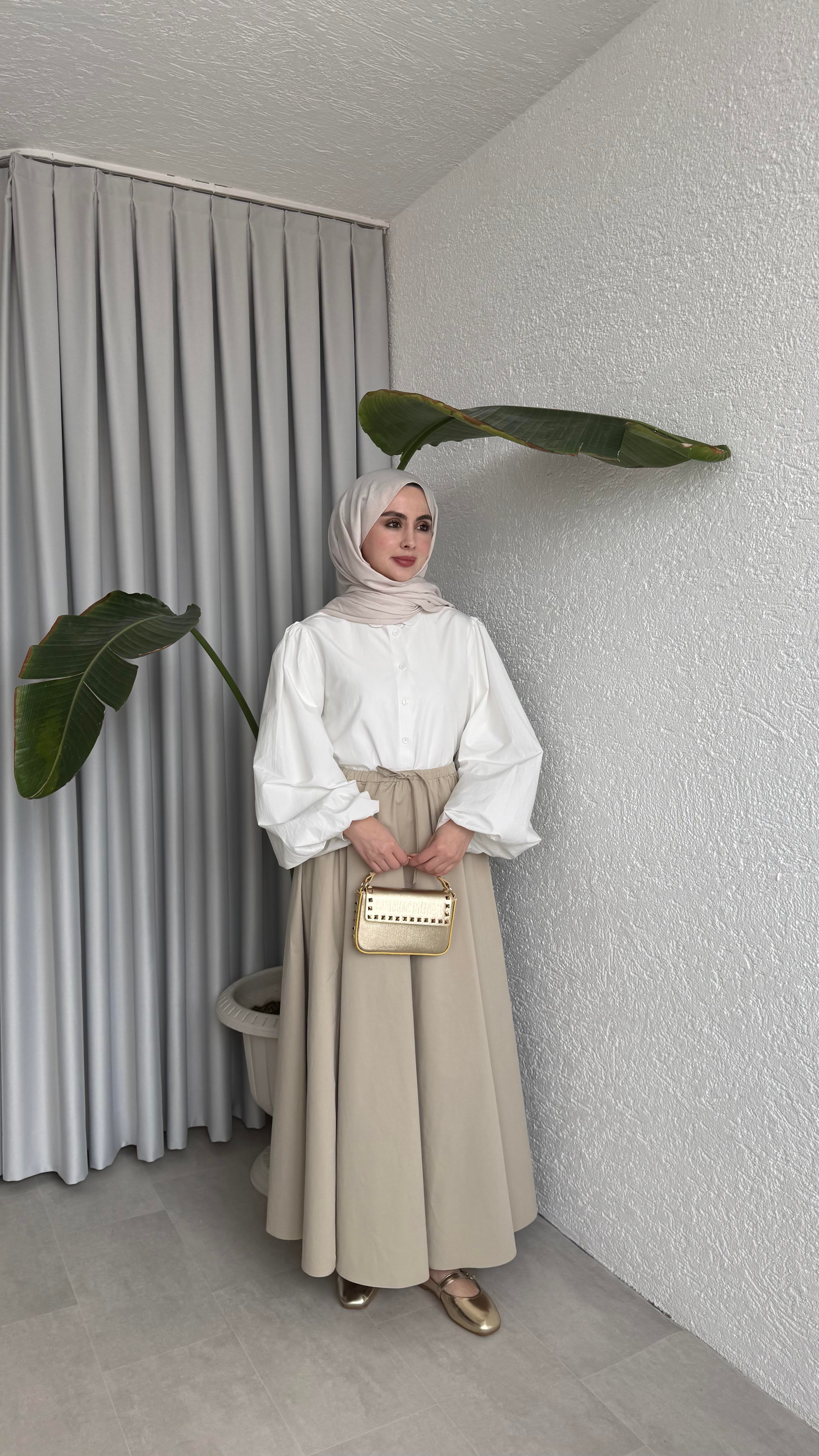 POPLİN ETEK - BEJ