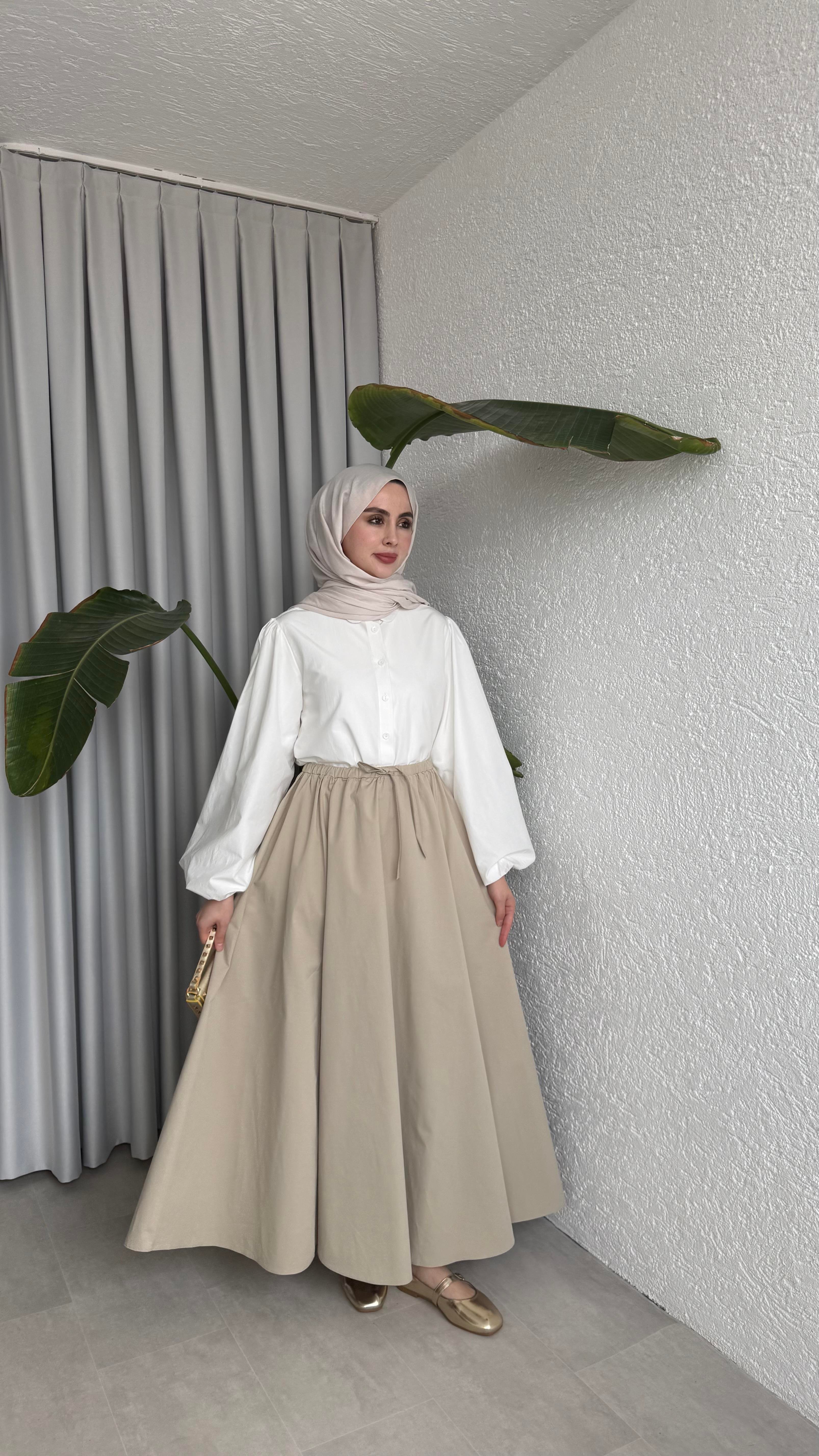 POPLİN ETEK - BEJ