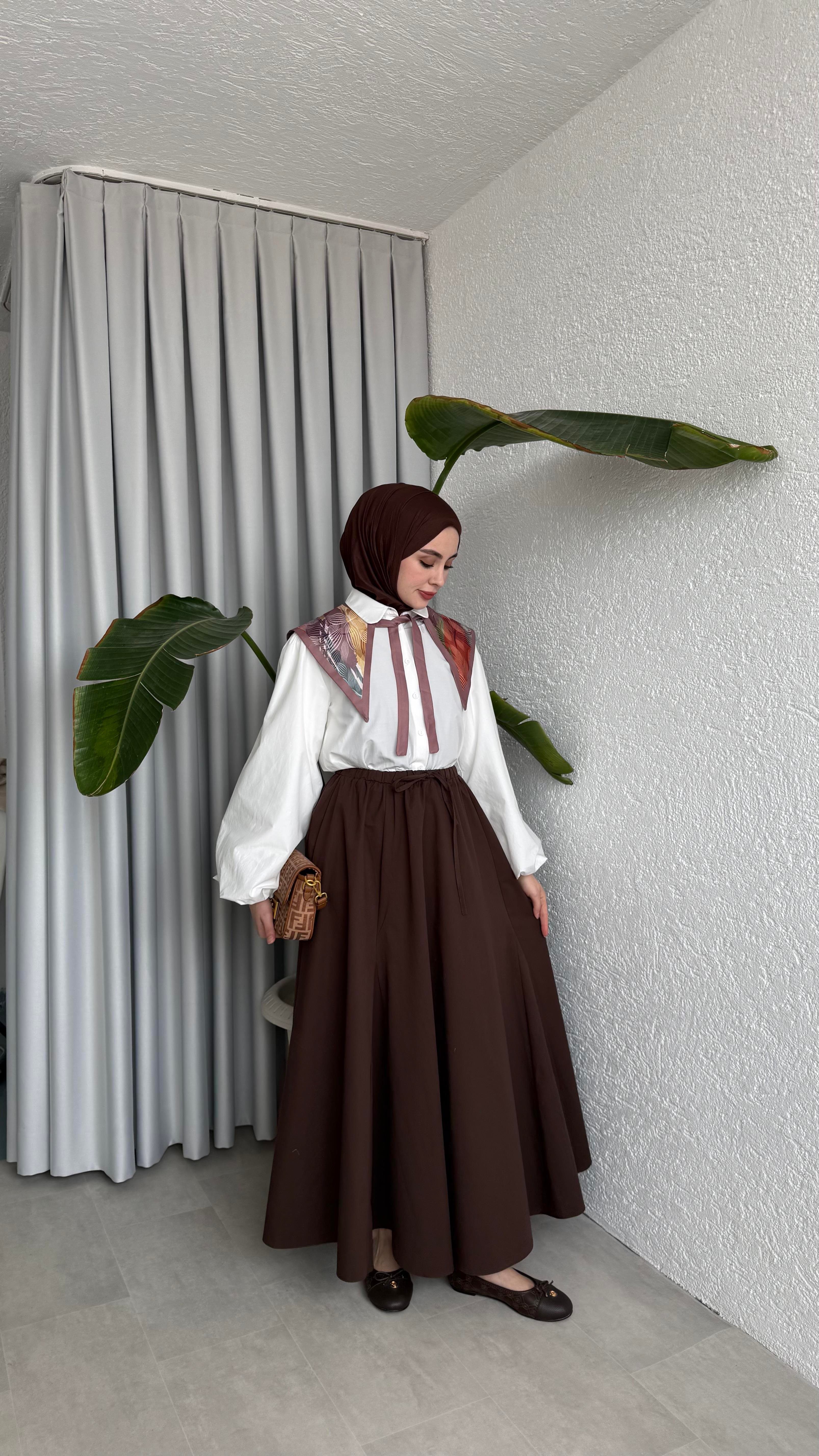 POPLİN ETEK - KAHVE