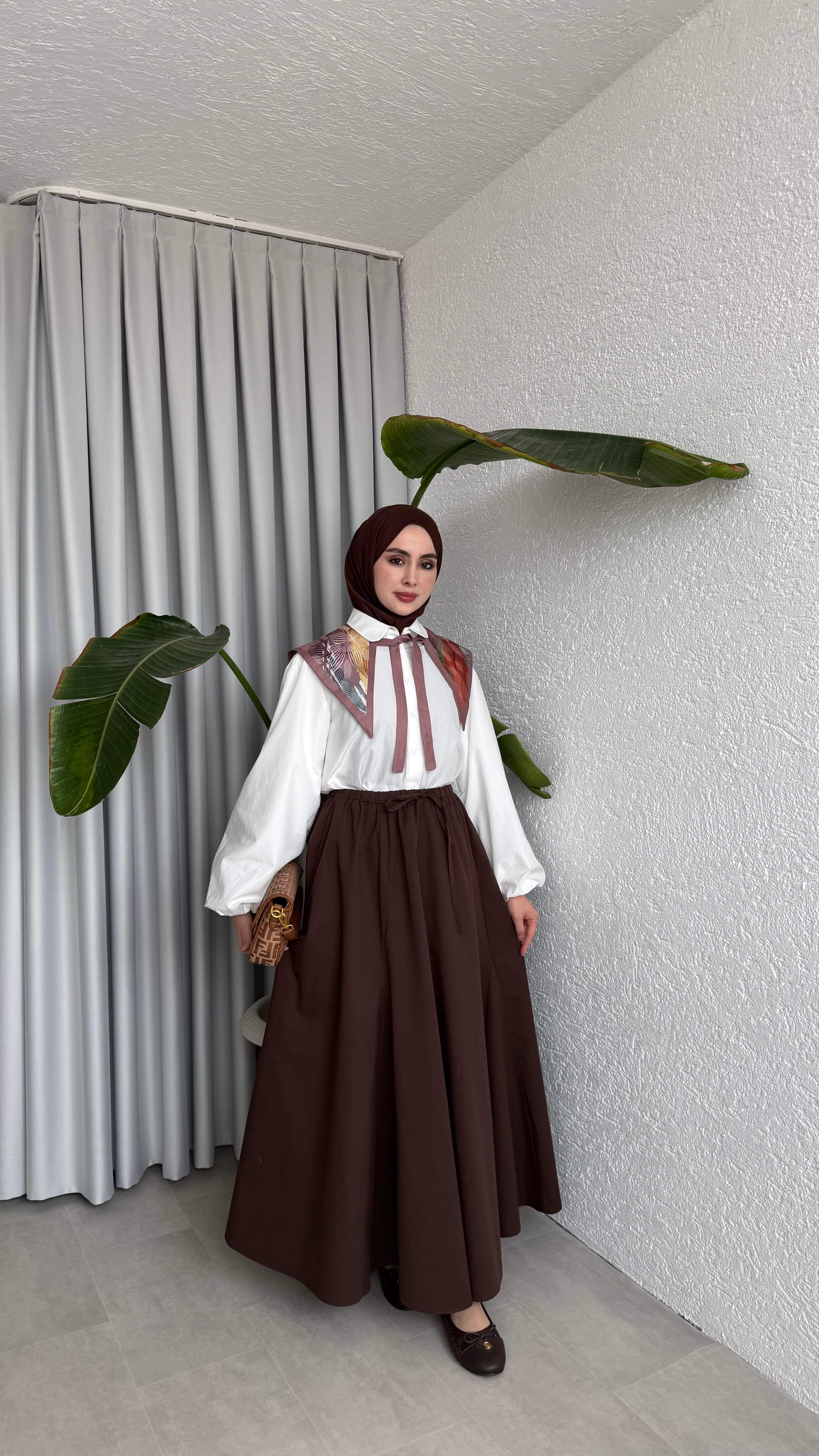 POPLİN ETEK - KAHVE