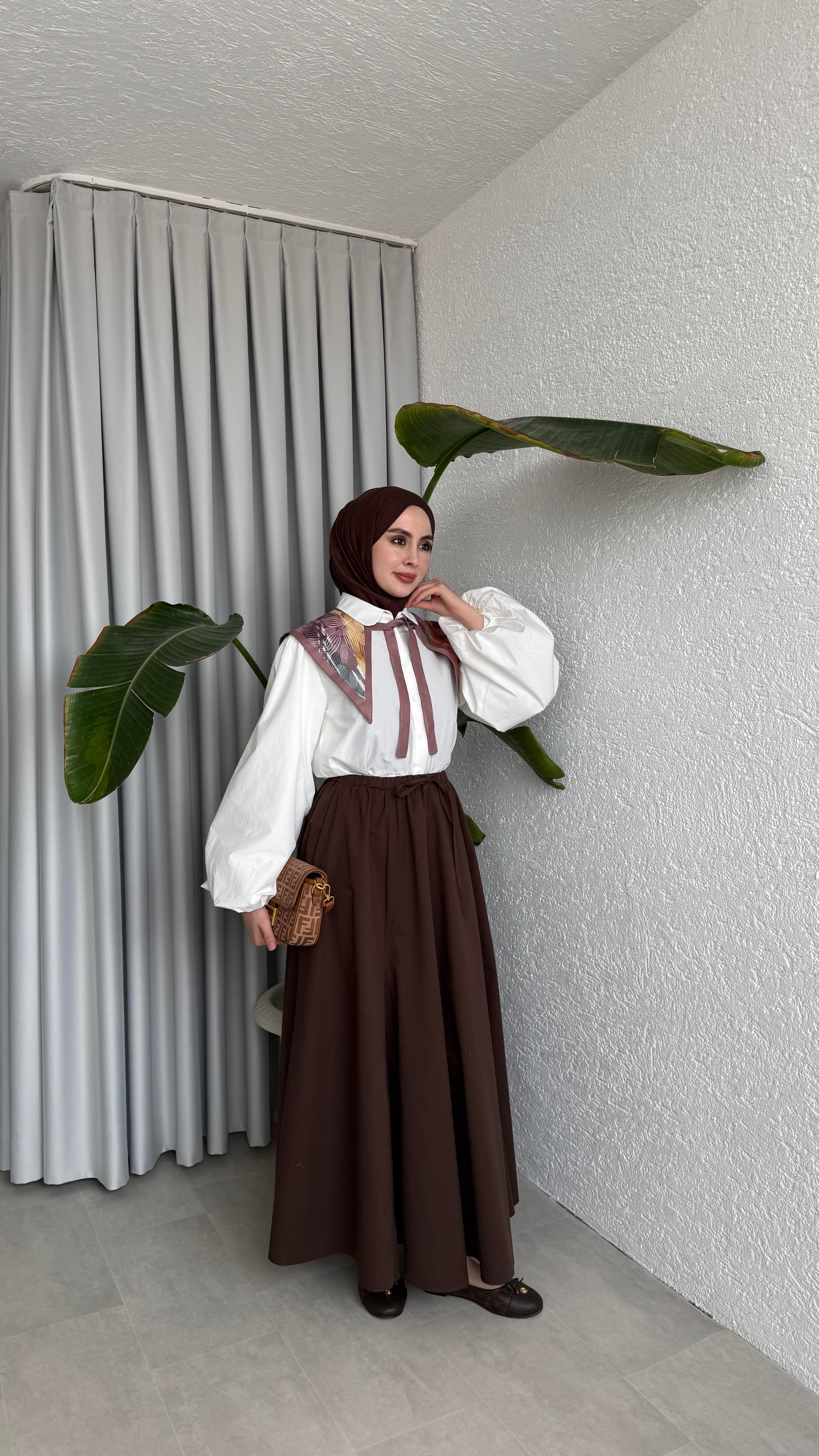 POPLİN ETEK - KAHVE