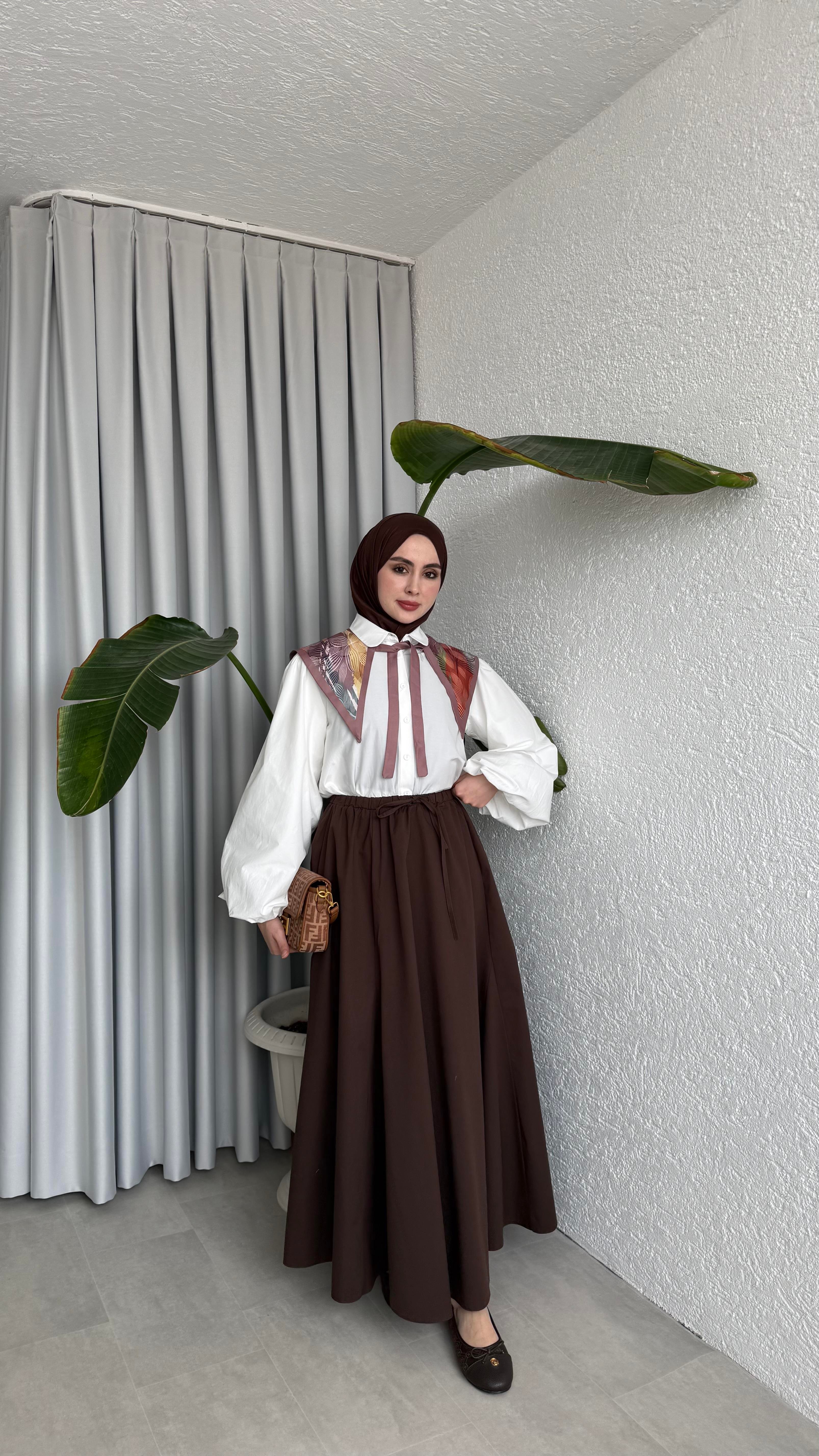POPLİN ETEK - KAHVE