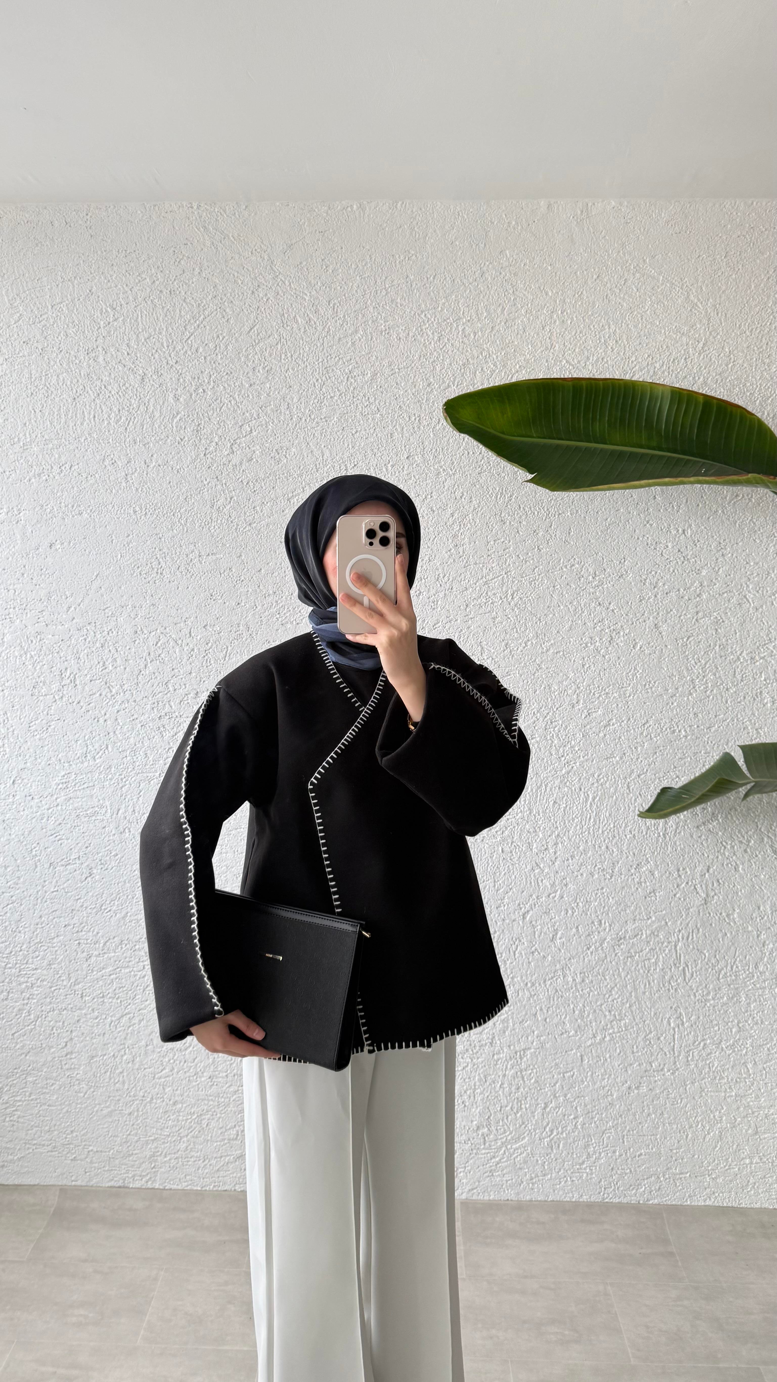 PREMİUM DİKİŞLİ KAŞE CEKET-SİYAH
