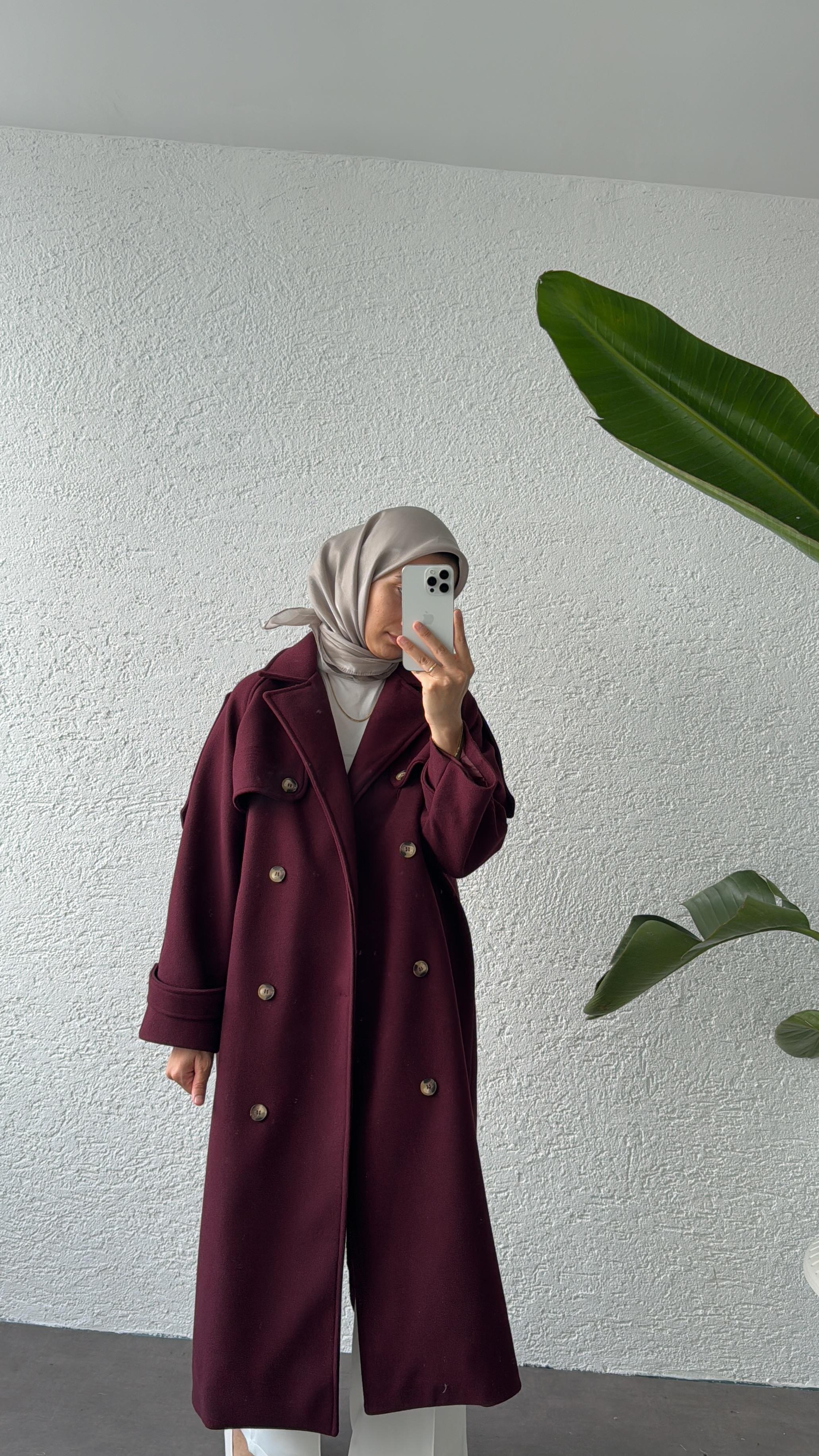 PREMİUM KAŞE TRENÇ KABAN - BORDO