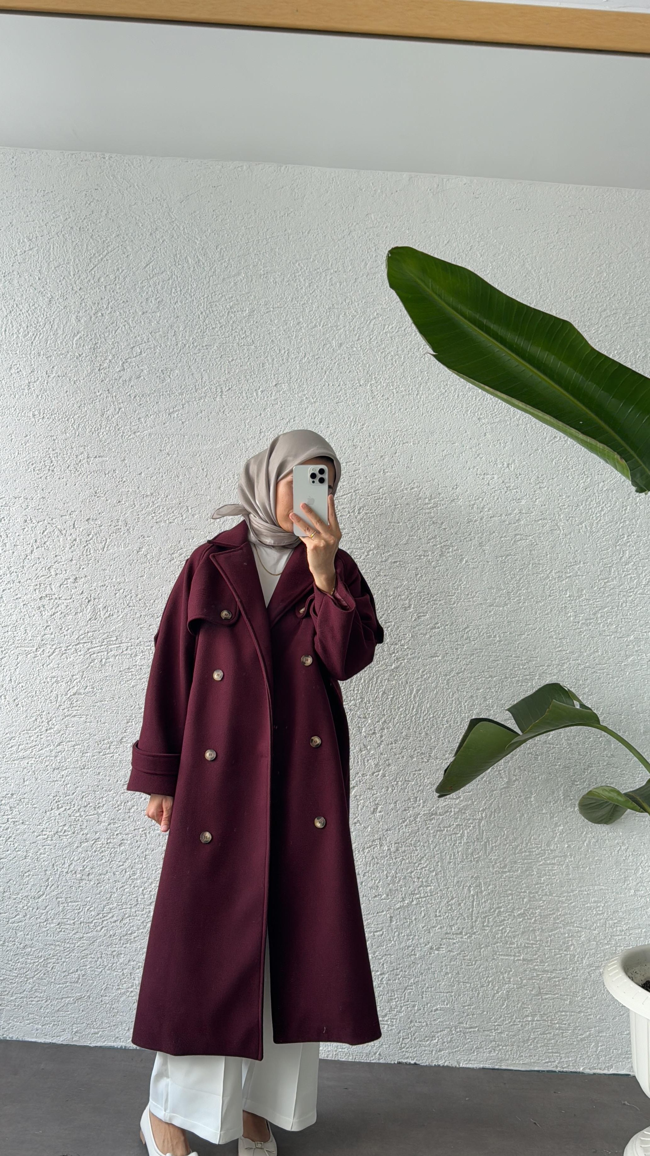 PREMİUM KAŞE TRENÇ KABAN - BORDO