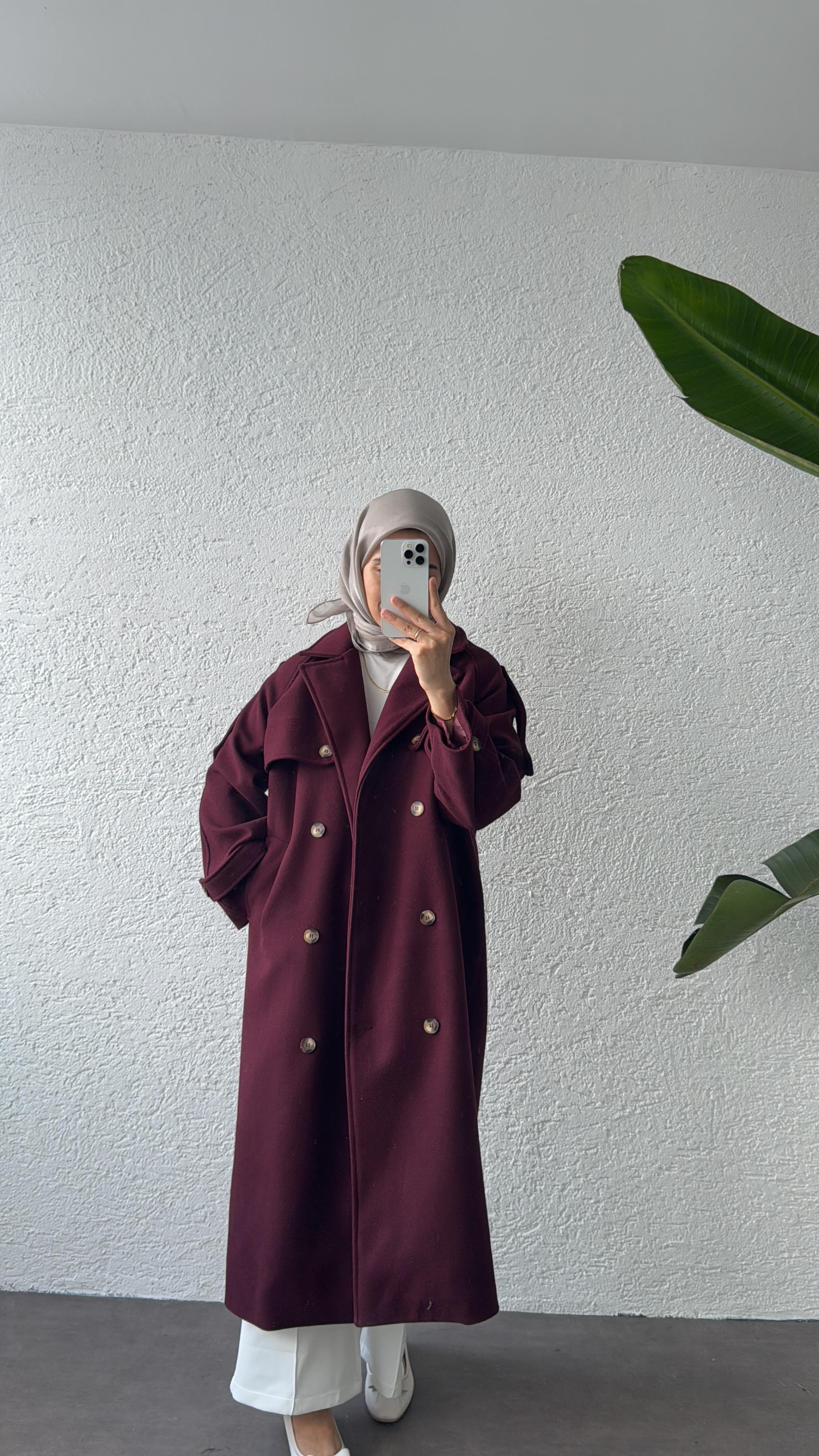 PREMİUM KAŞE TRENÇ KABAN - BORDO