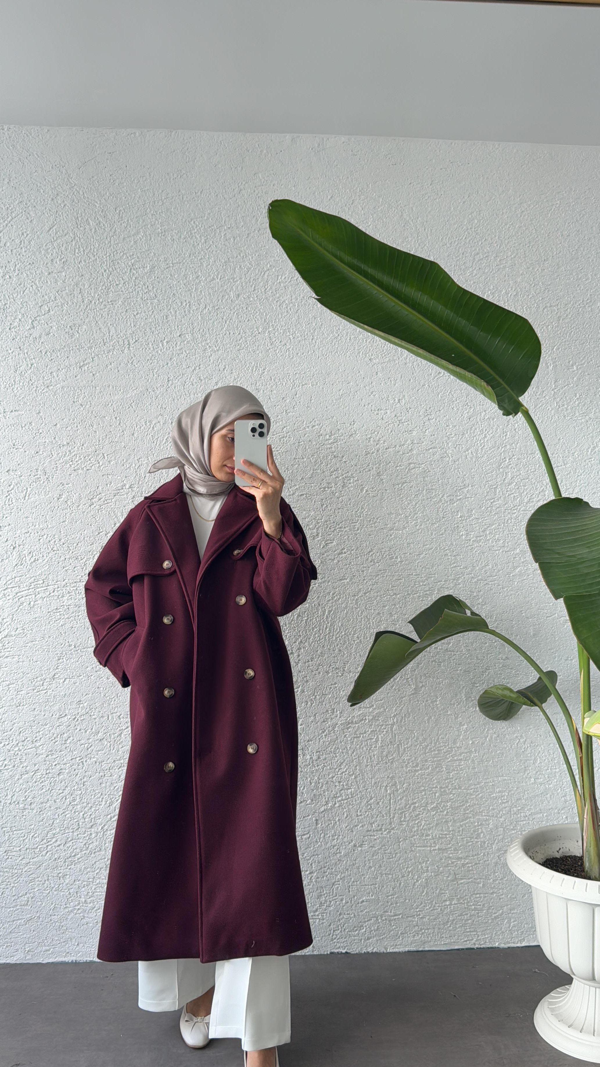 PREMİUM KAŞE TRENÇ KABAN - BORDO