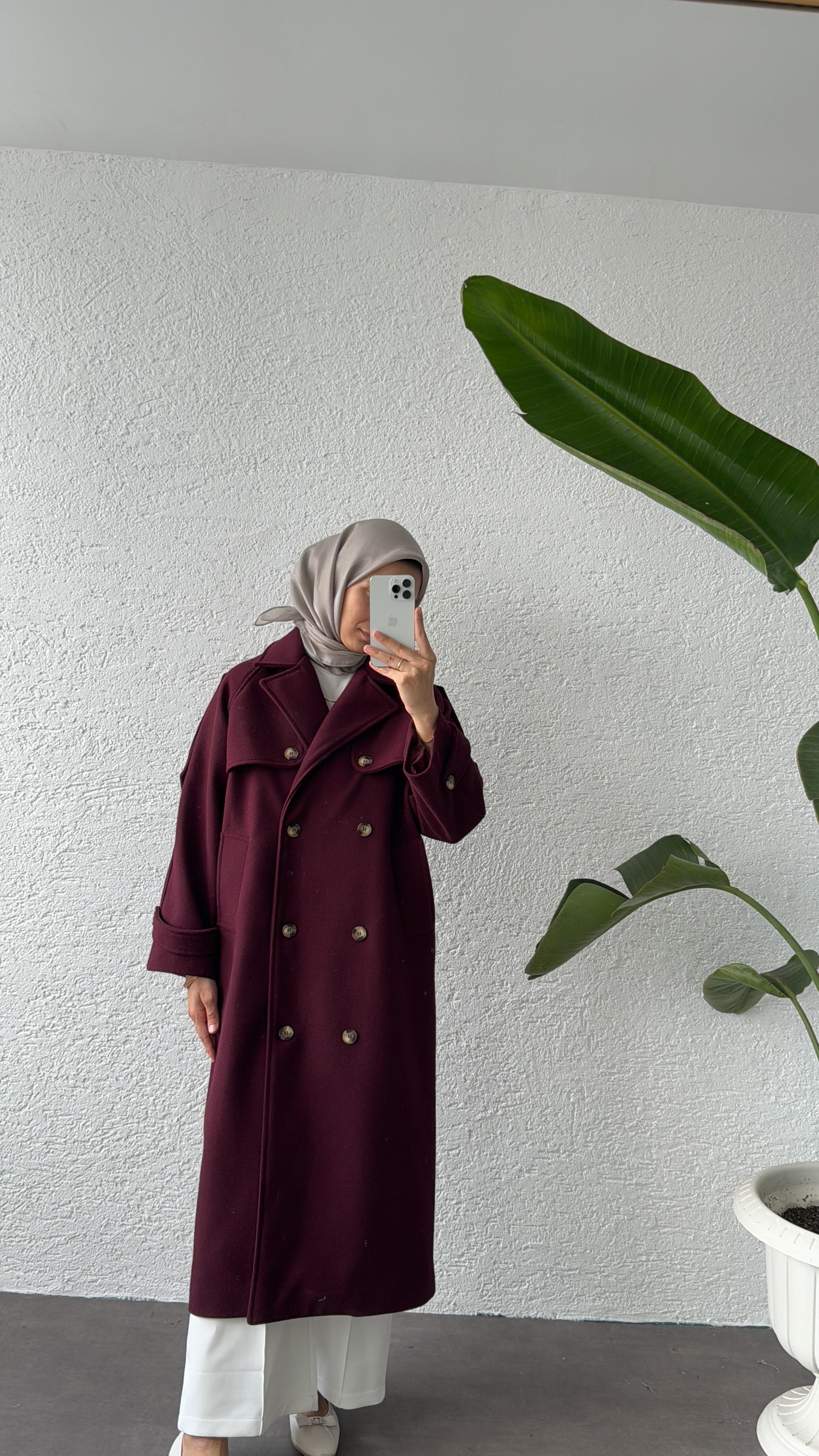 PREMİUM KAŞE TRENÇ KABAN - BORDO