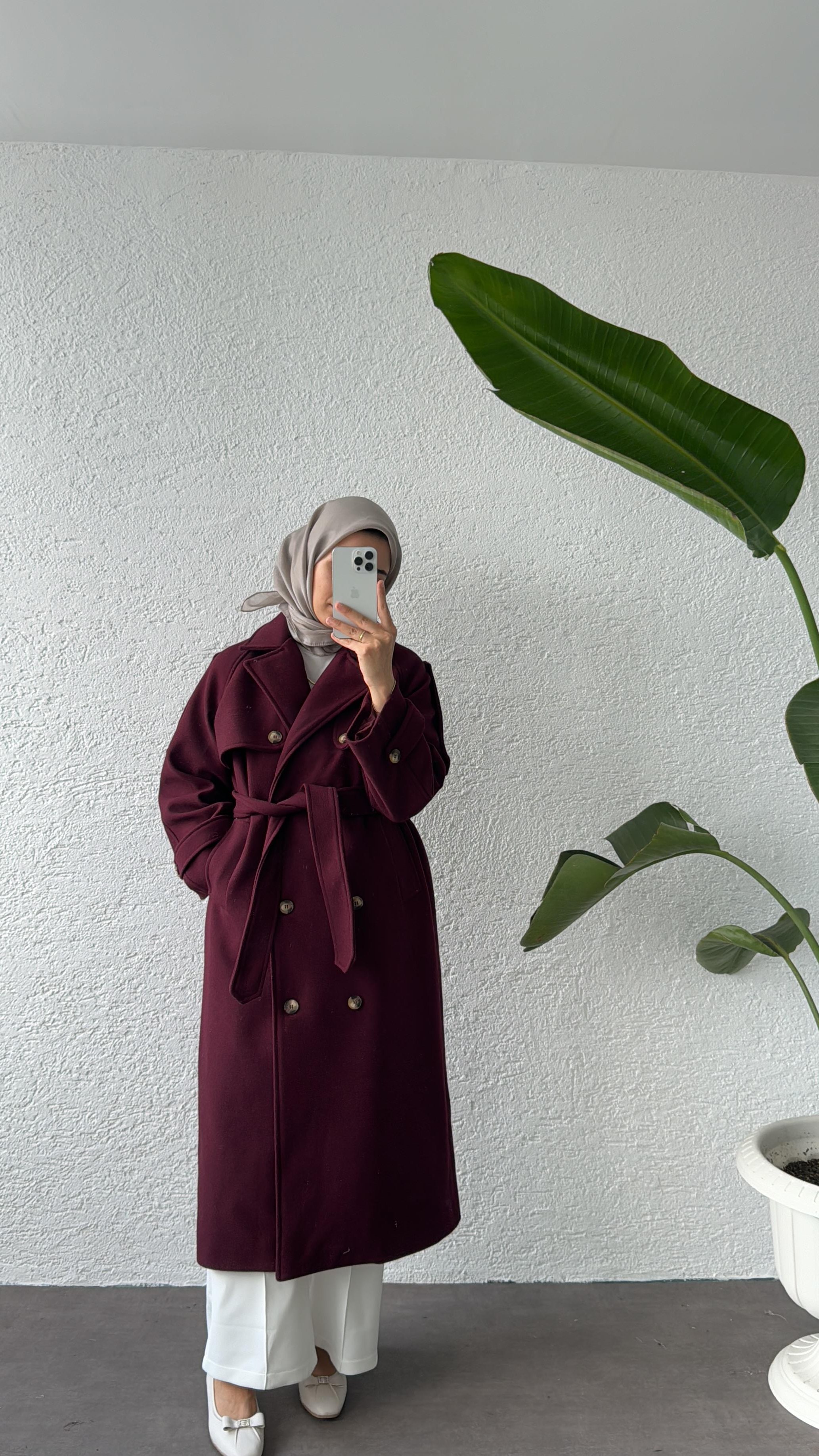 PREMİUM KAŞE TRENÇ KABAN - BORDO