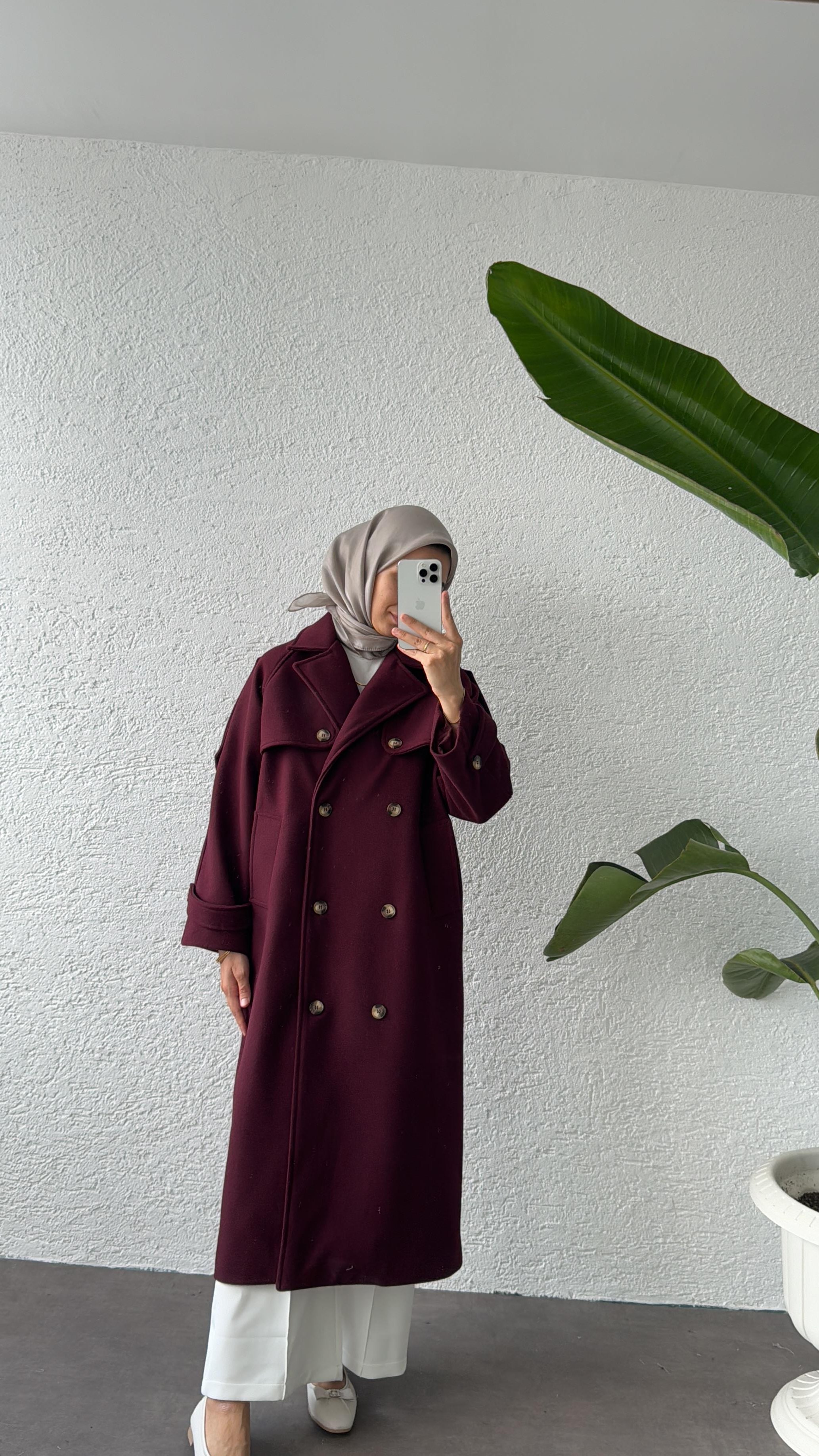 PREMİUM KAŞE TRENÇ KABAN - BORDO