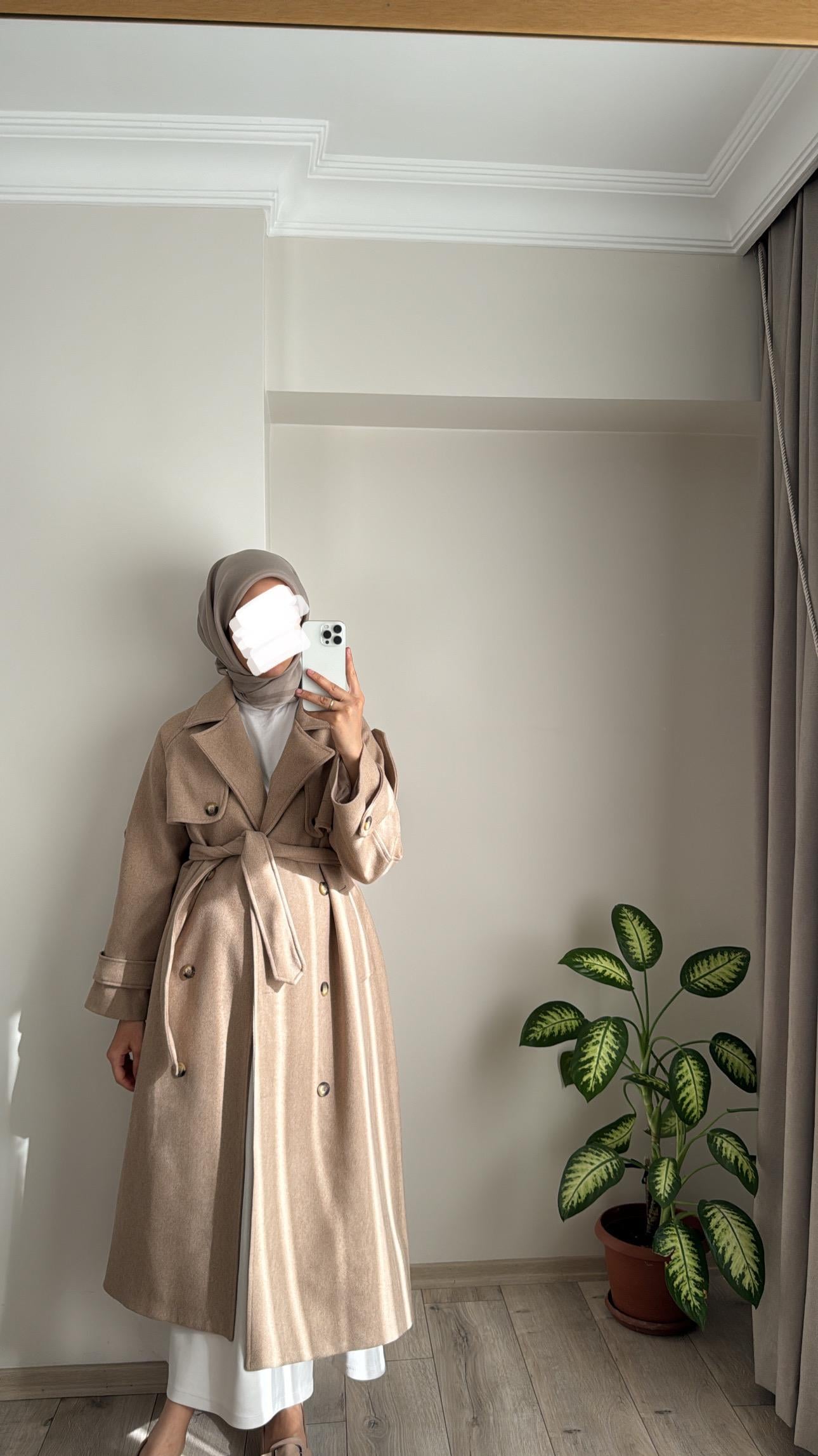 PREMİUM KAŞE TRENÇ KABAN - CAMEL