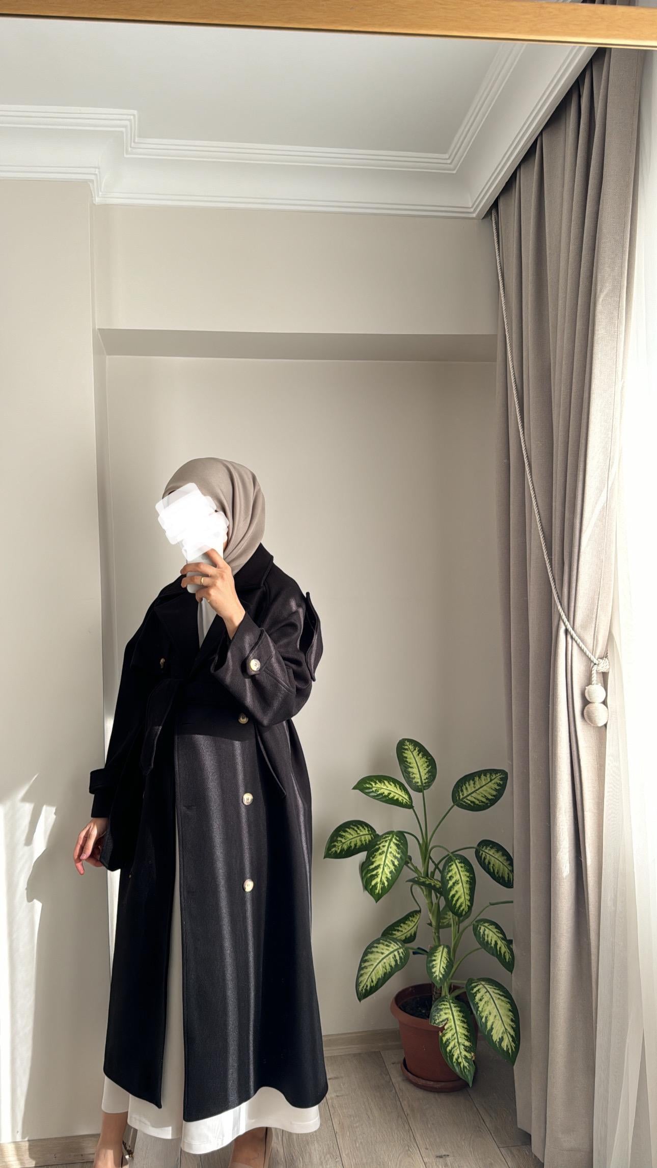PREMİUM KAŞE TRENÇ KABAN - SİYAH