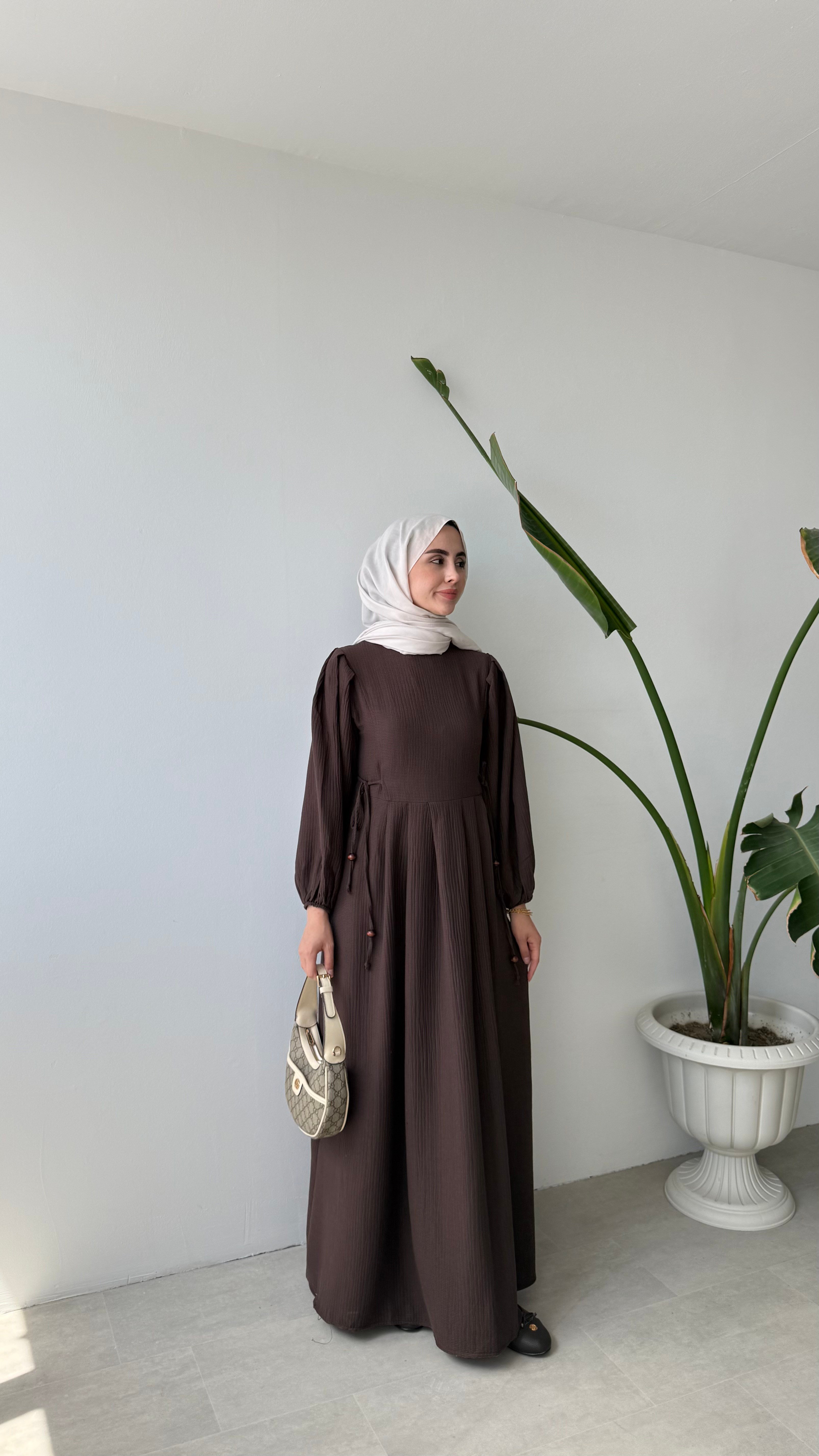 RUE YANDAN BAĞLAMALI ELBİSE - KAHVE