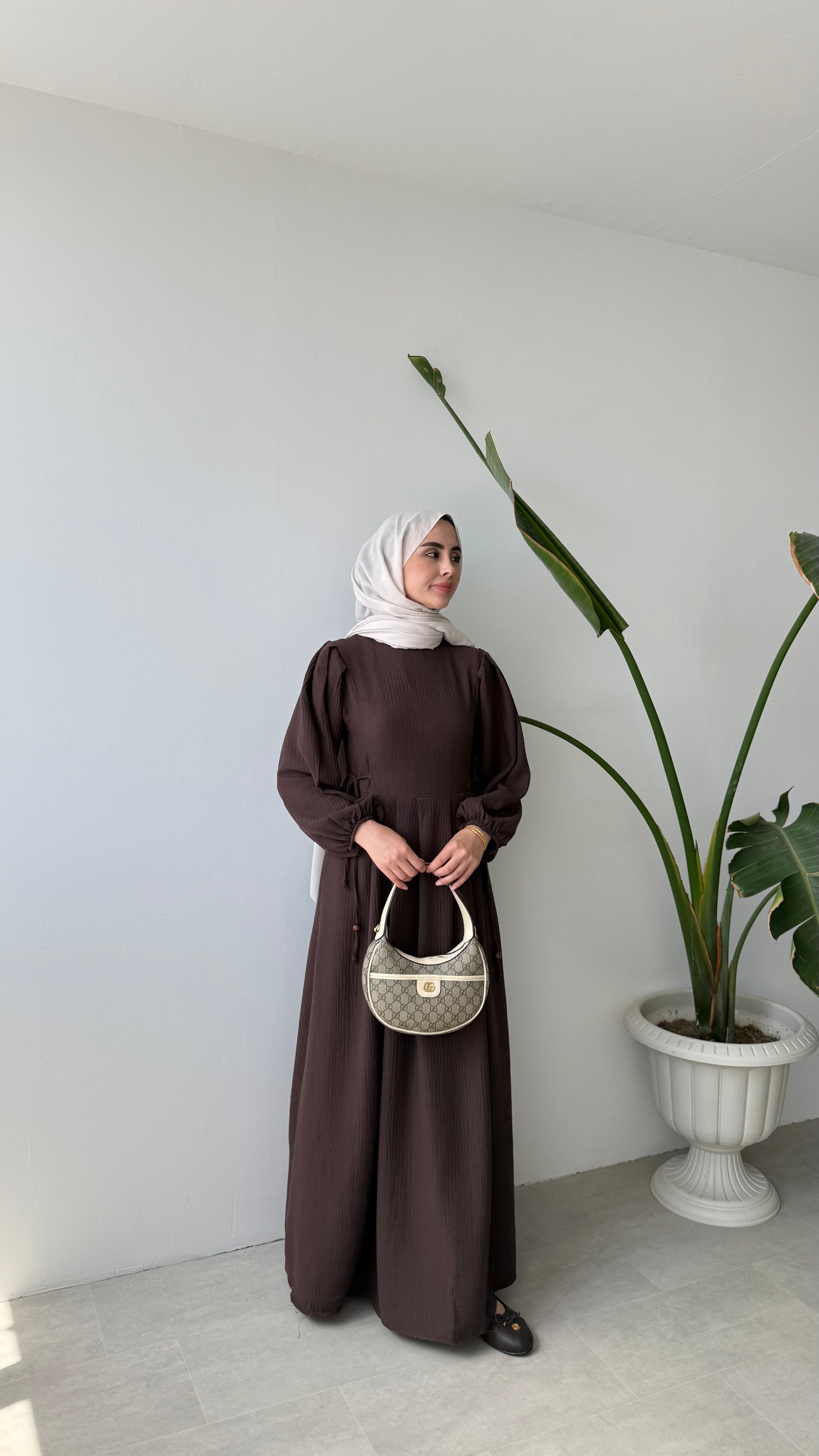 RUE YANDAN BAĞLAMALI ELBİSE - KAHVE