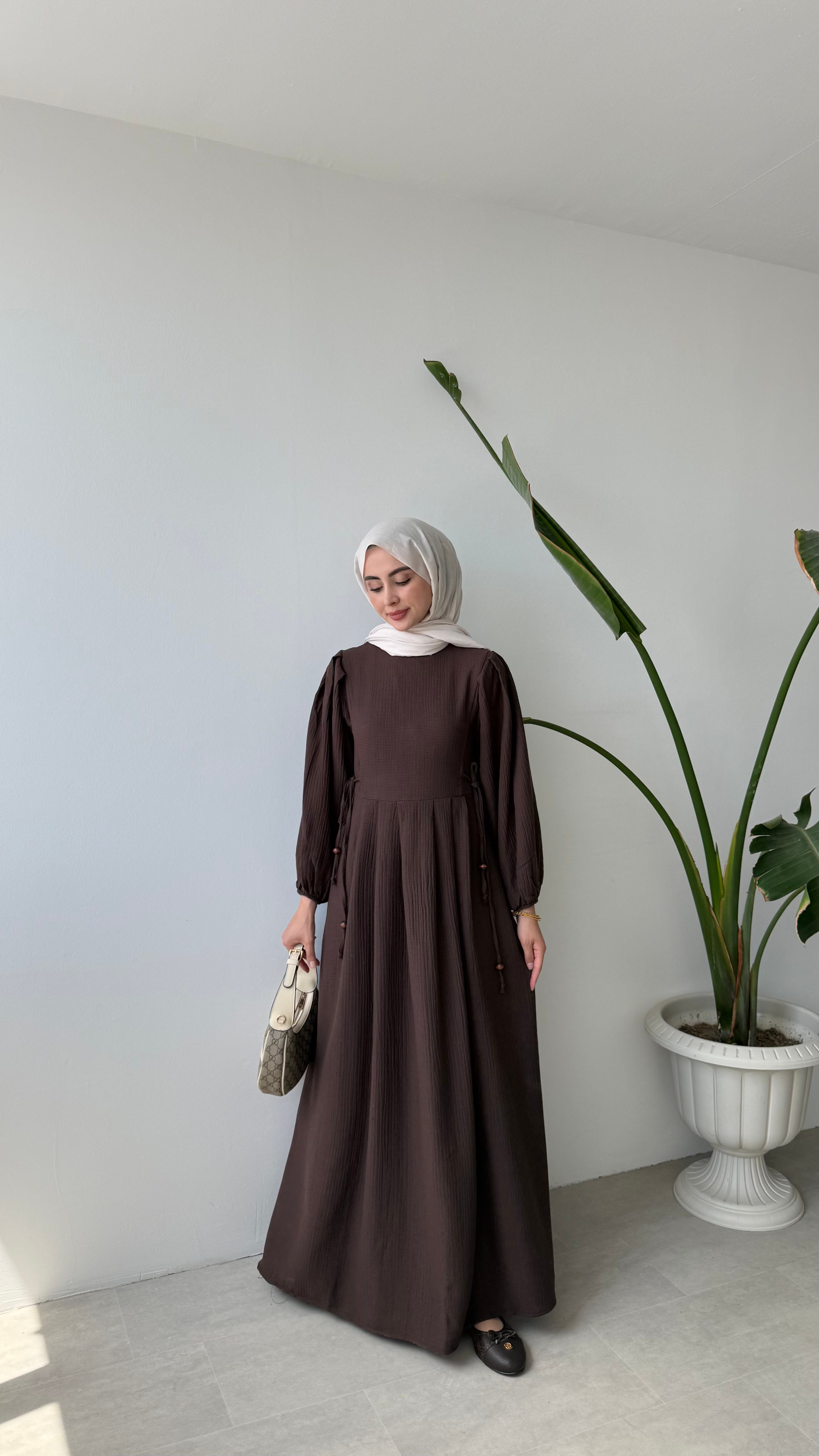 RUE YANDAN BAĞLAMALI ELBİSE - KAHVE