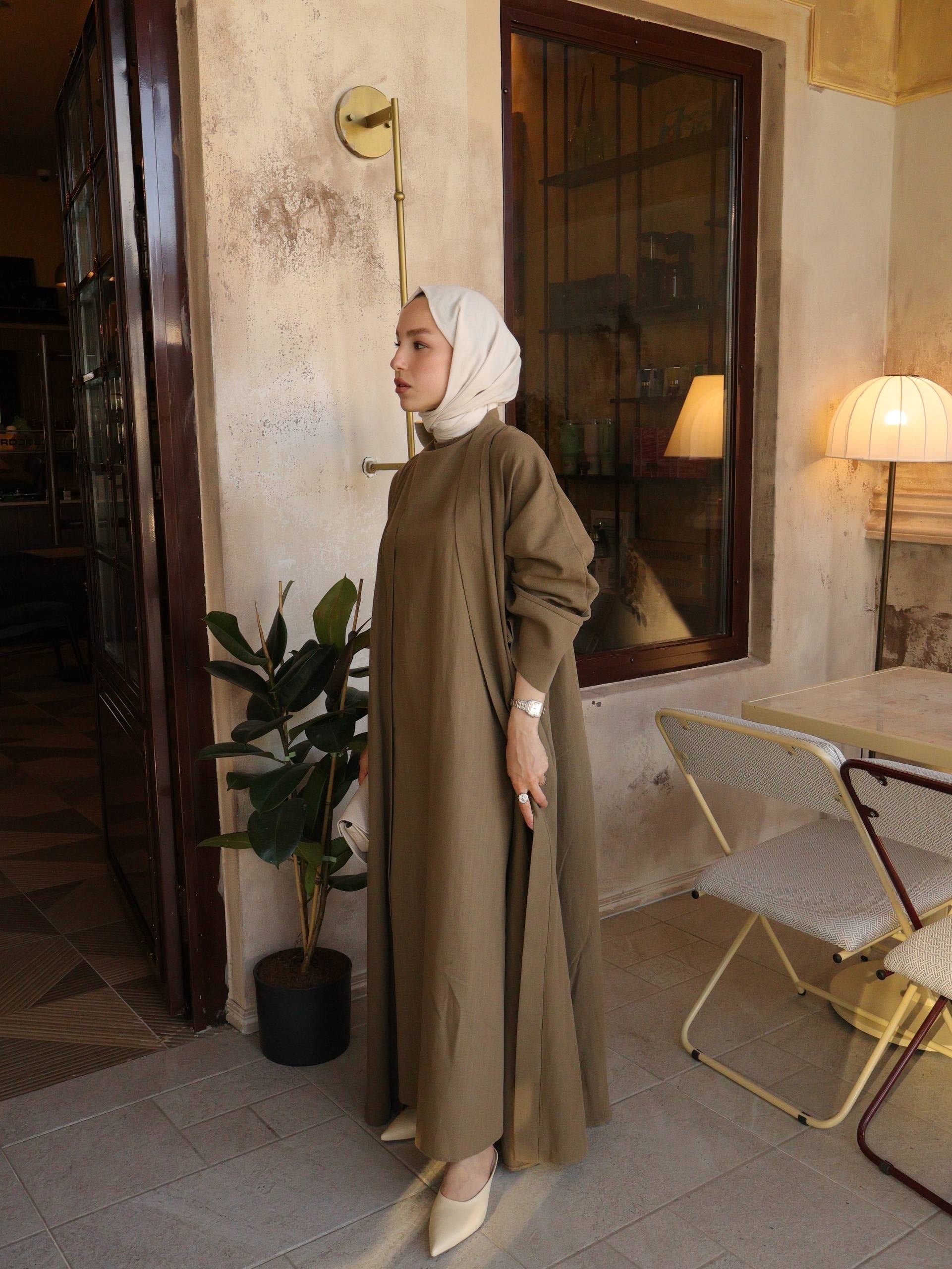 SAFA %100 KETEN ABAYA TAKIM -  HAKİ