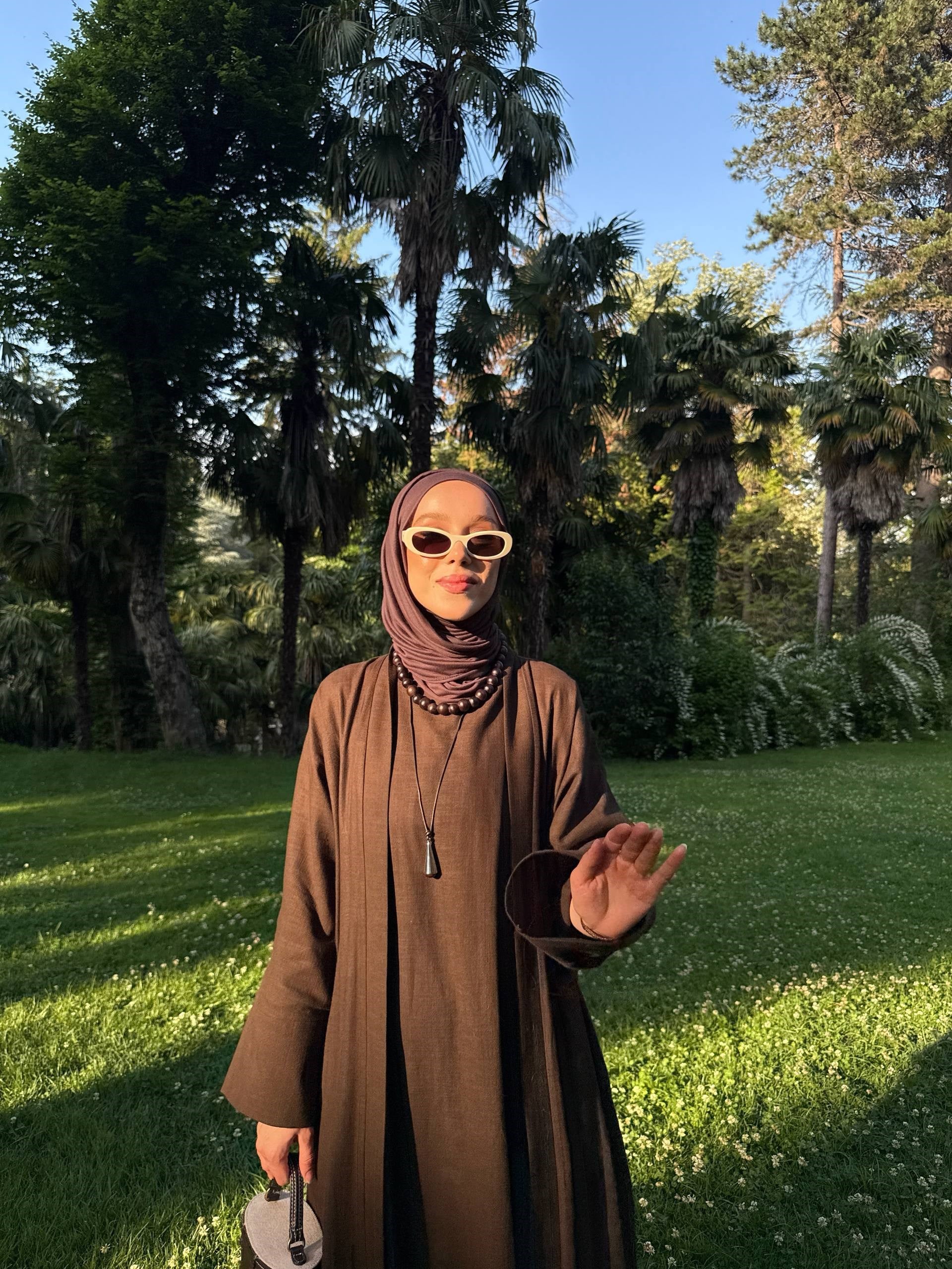 SAFA %100 KETEN ABAYA TAKIM -  KAHVE