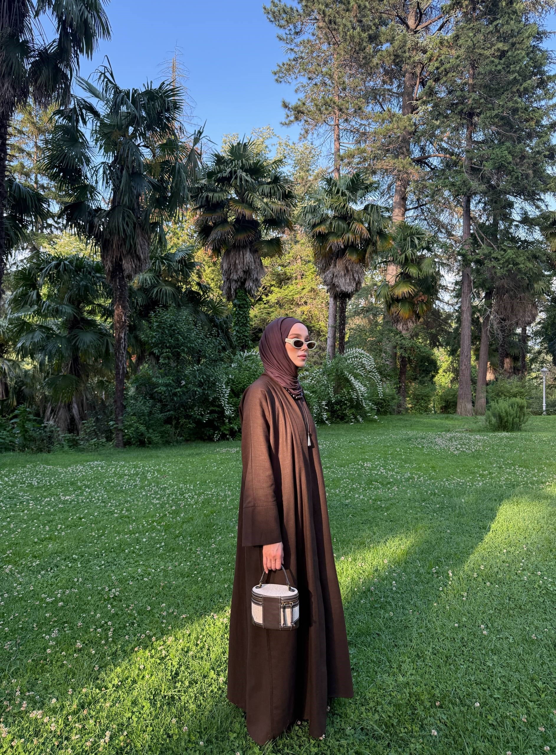 SAFA %100 KETEN ABAYA TAKIM -  KAHVE