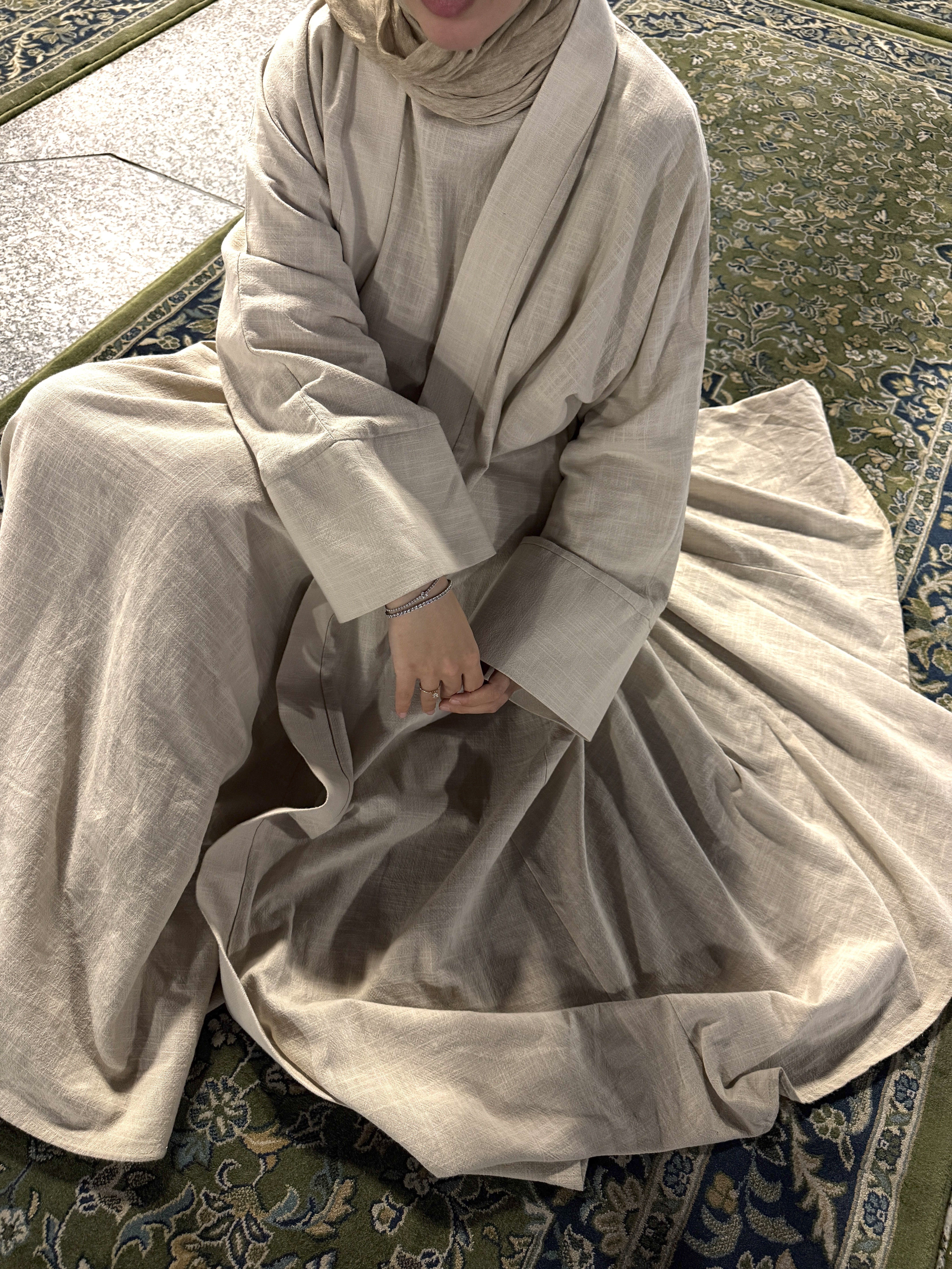 SAFA %100 KETEN ABAYA TAKIM - KUM BEJİ