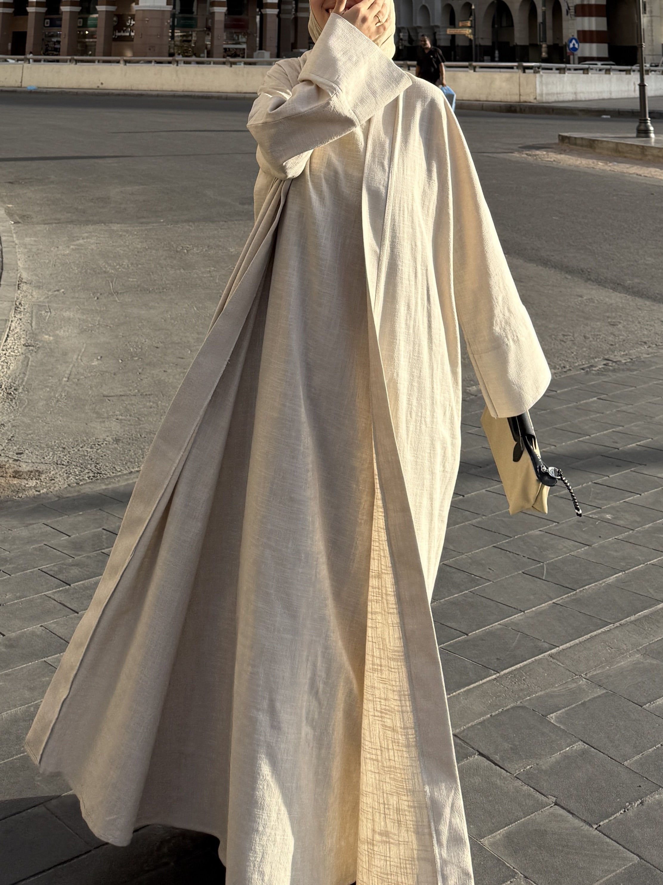 SAFA %100 KETEN ABAYA TAKIM - KUM BEJİ