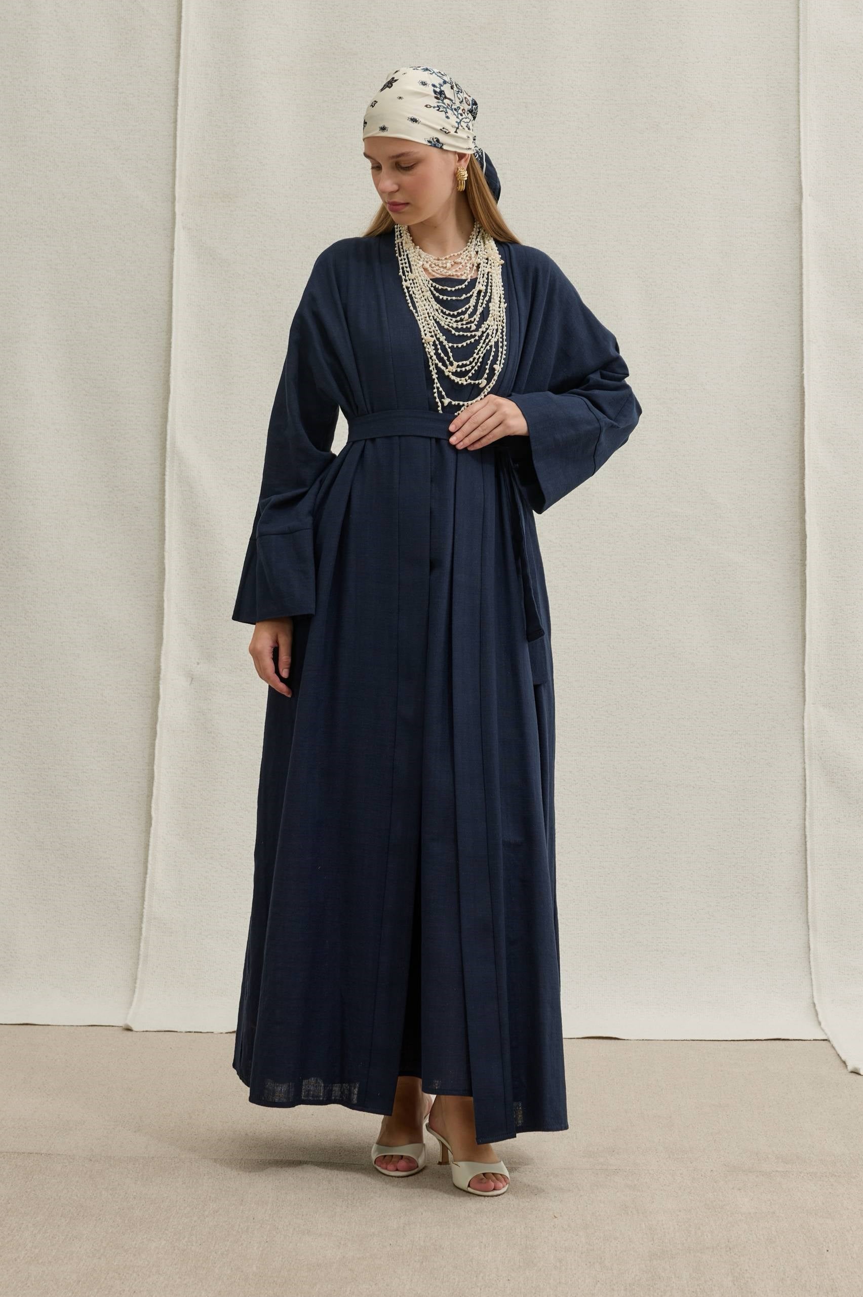 SAFA %100 KETEN ABAYA TAKIM -  LACİVERT