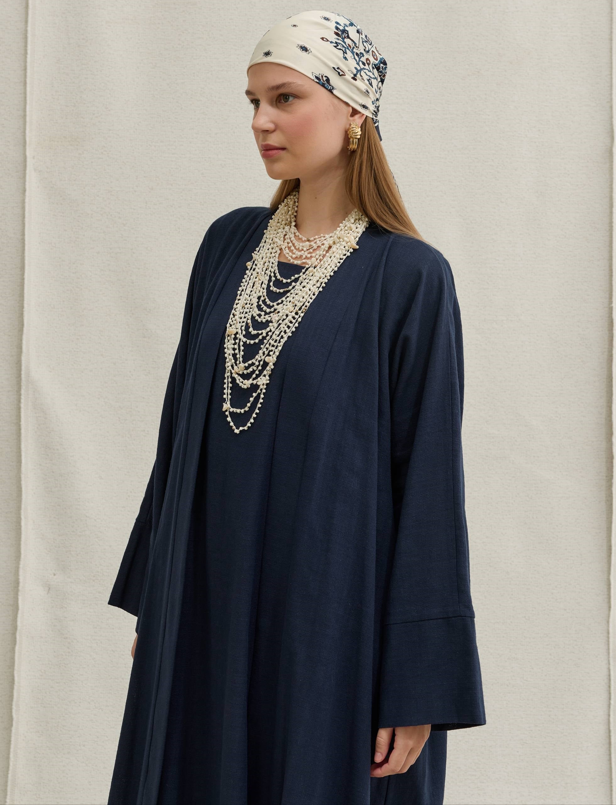SAFA %100 KETEN ABAYA TAKIM -  LACİVERT