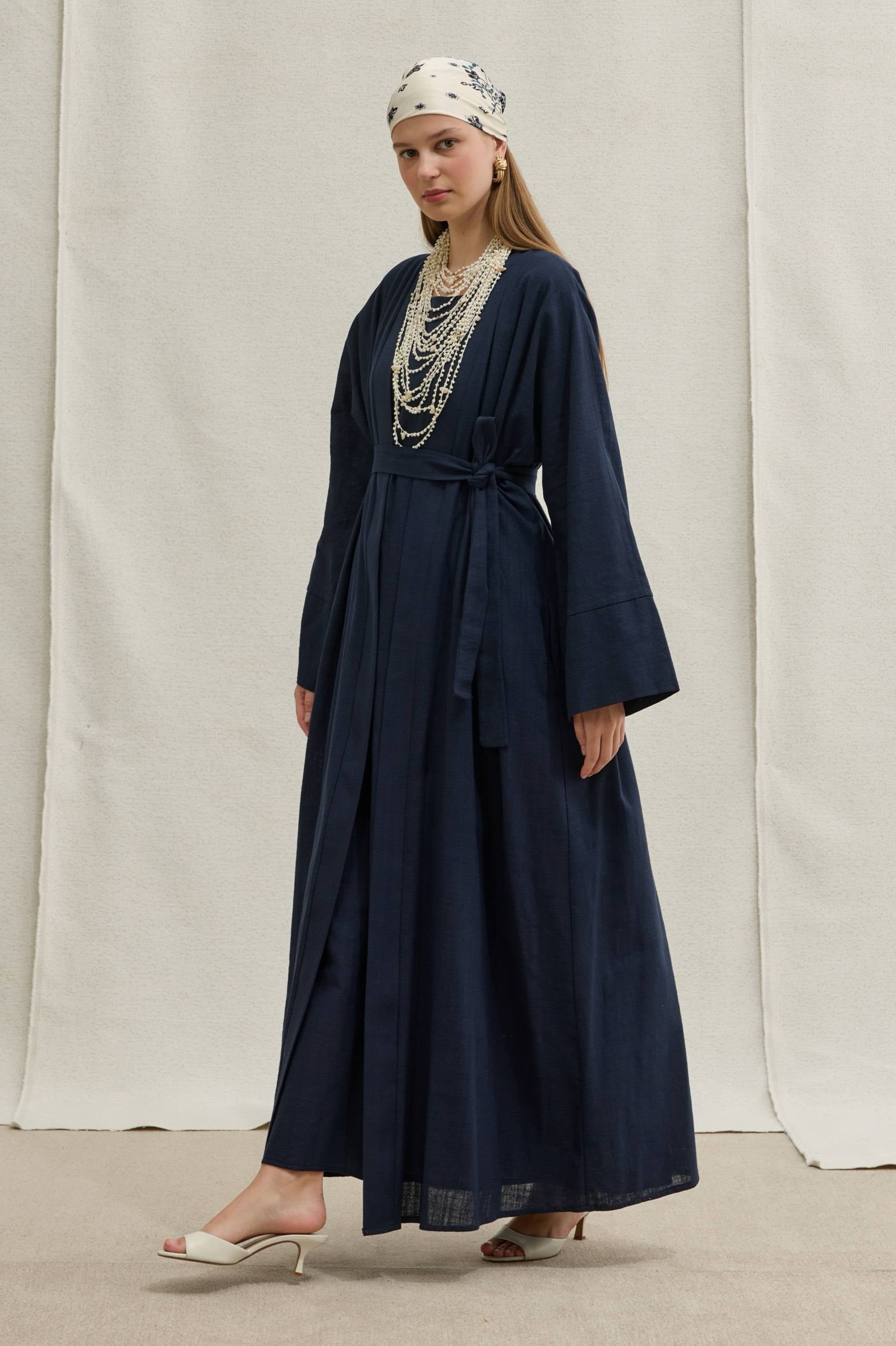 SAFA %100 KETEN ABAYA TAKIM -  LACİVERT