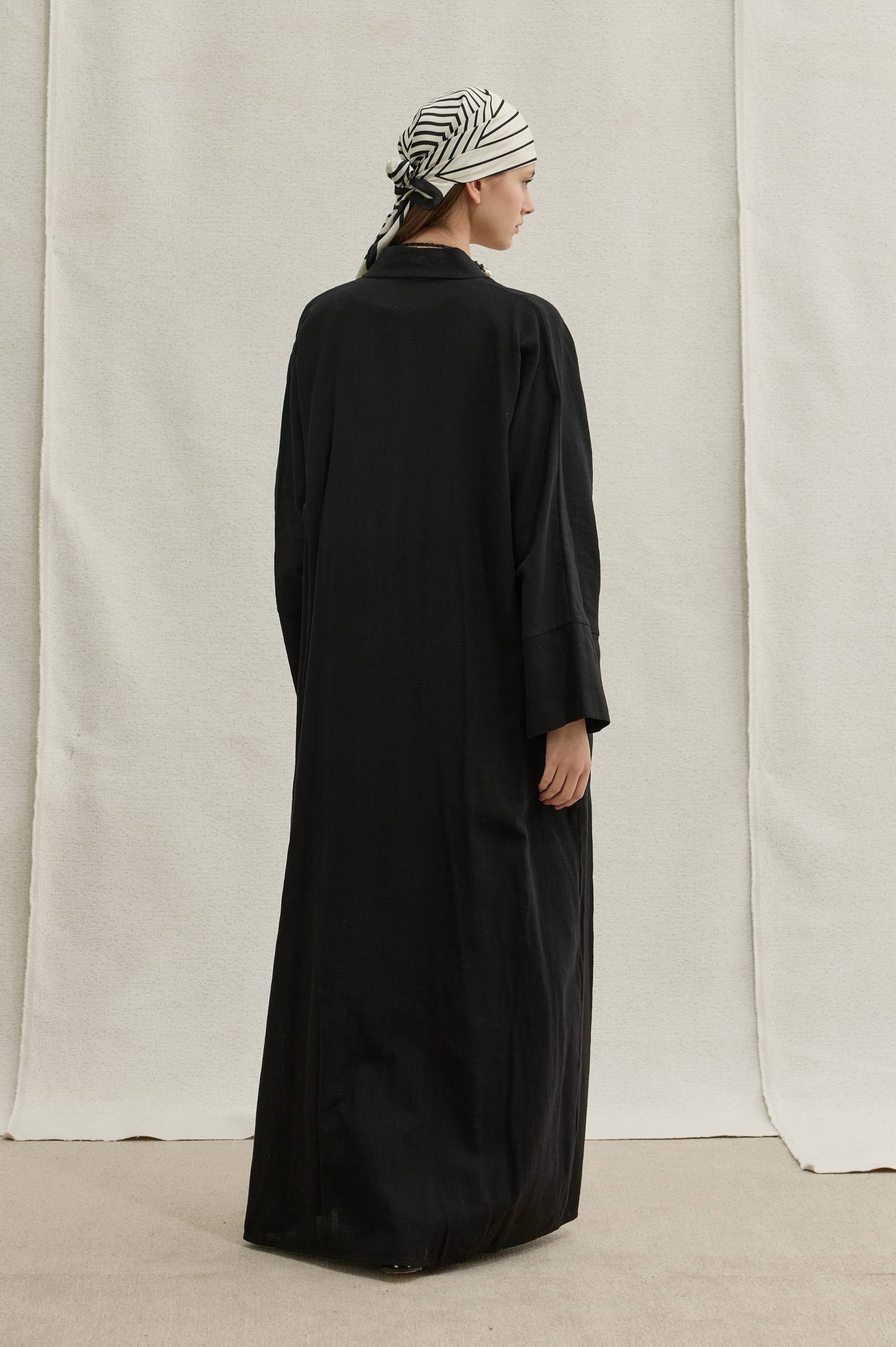 SAFA %100 KETEN ABAYA TAKIM -  SİYAH