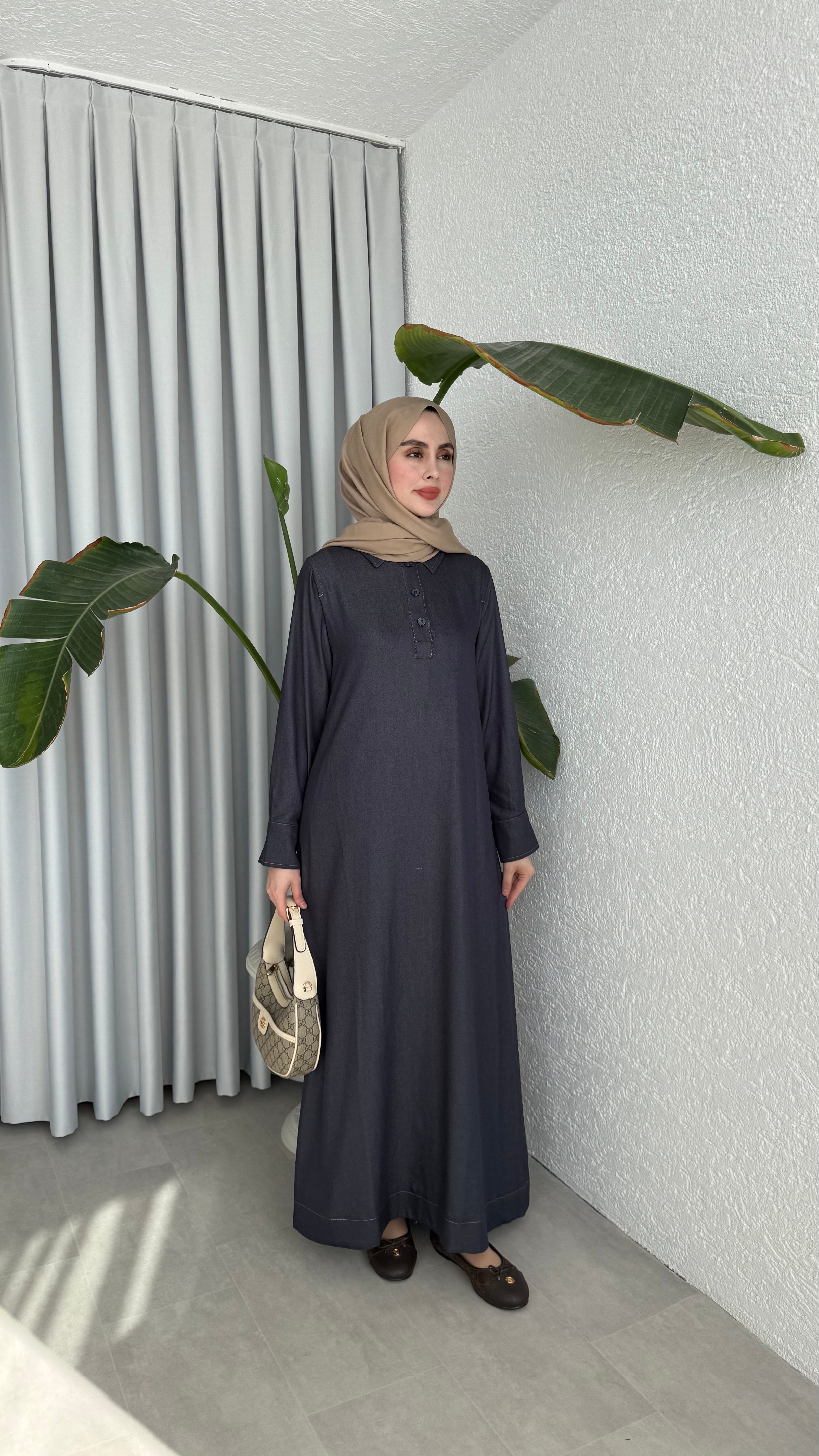 TENSEL DENİM ELBİSE - LACİVERT
