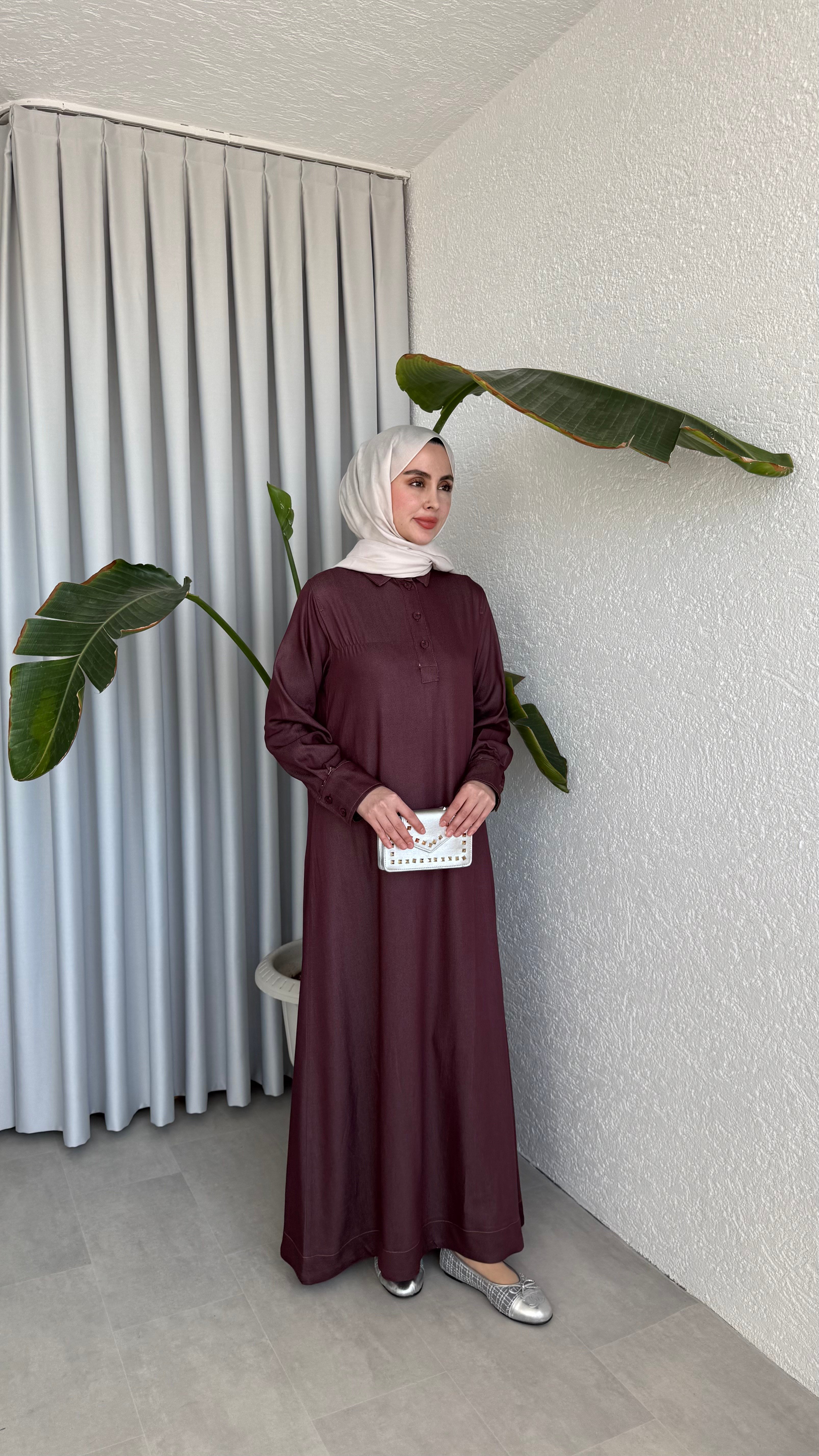 TENSEL DENİM ELBİSE - MÜRDÜM