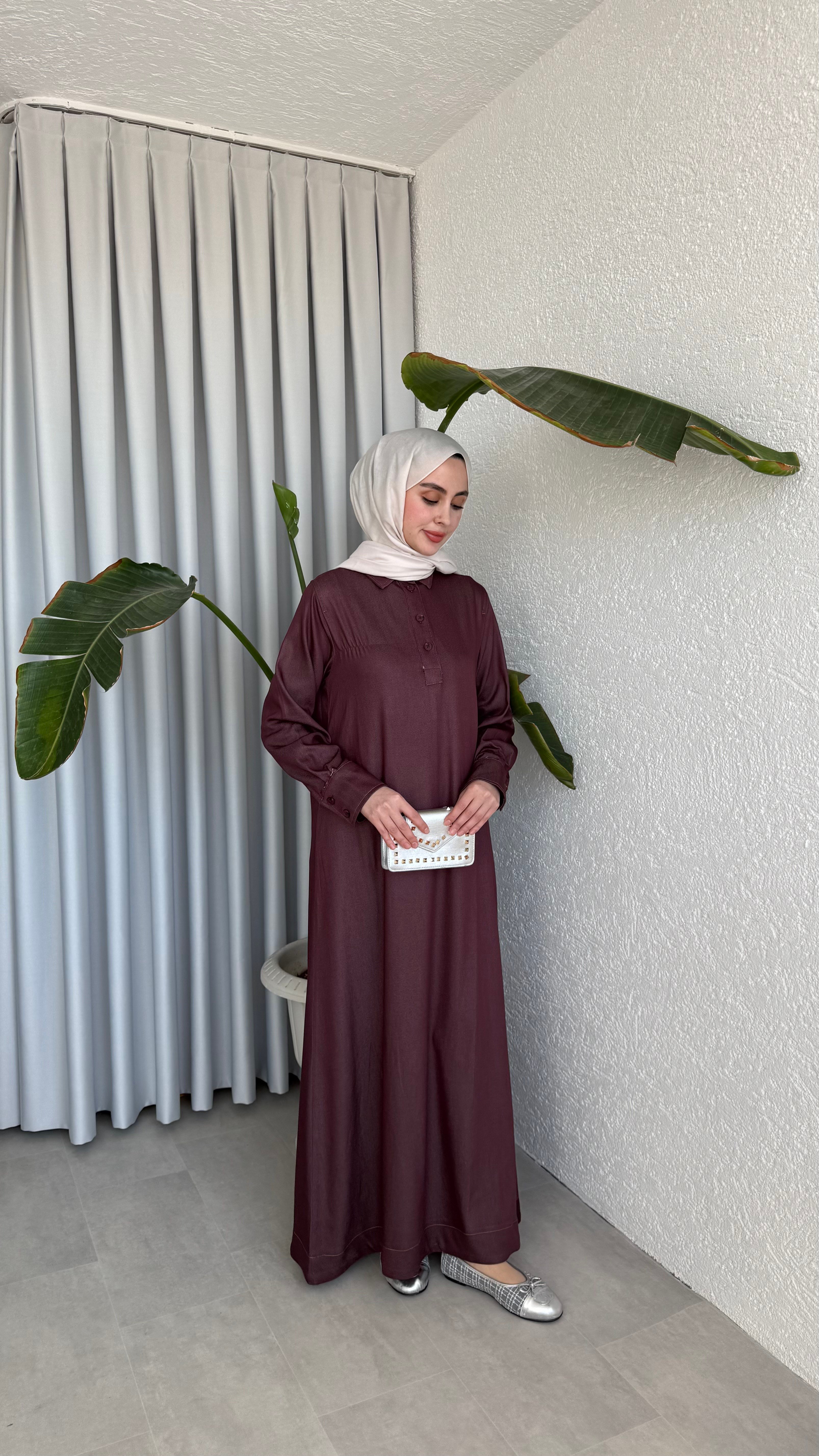 TENSEL DENİM ELBİSE - MÜRDÜM