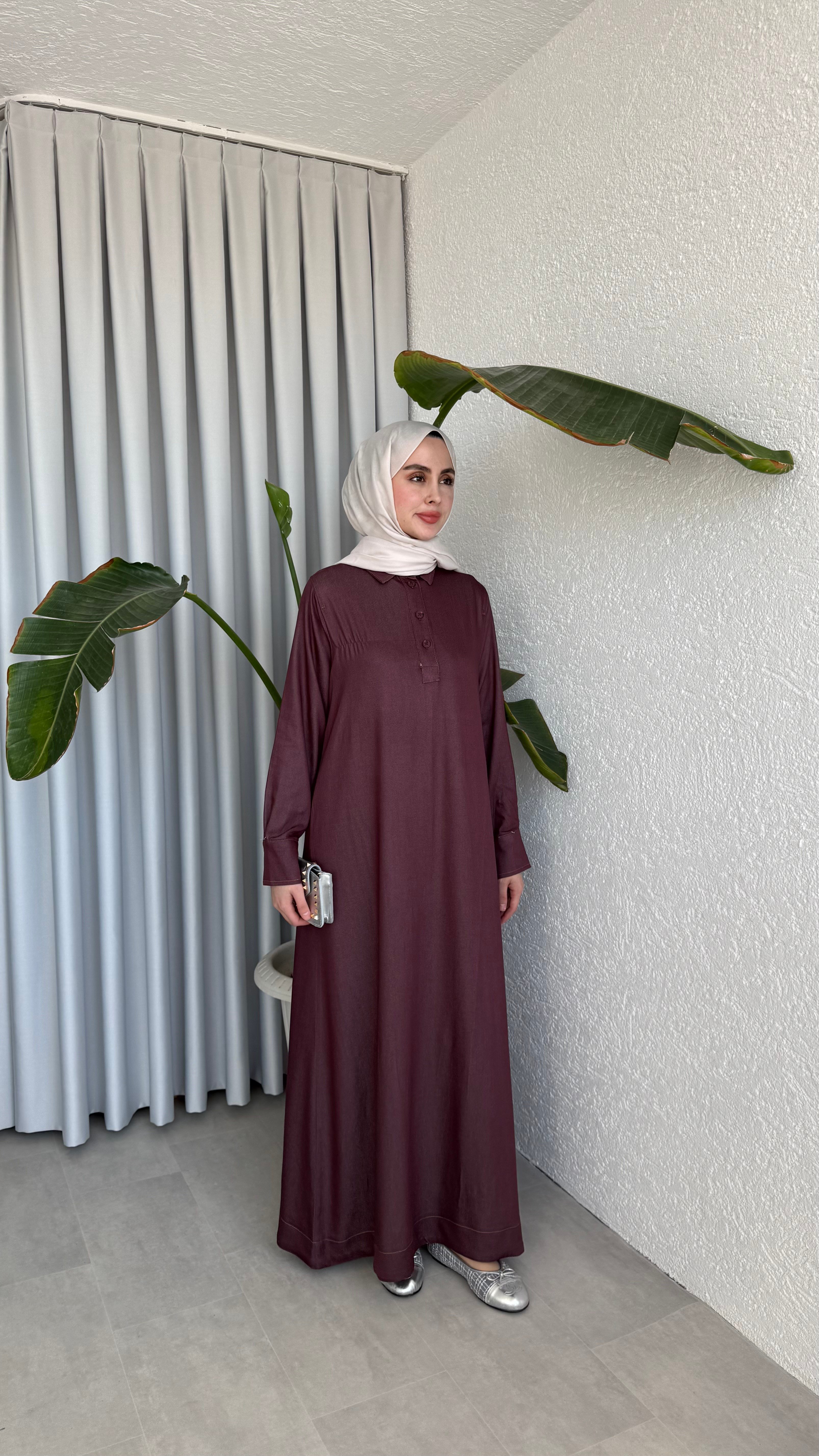 TENSEL DENİM ELBİSE - MÜRDÜM
