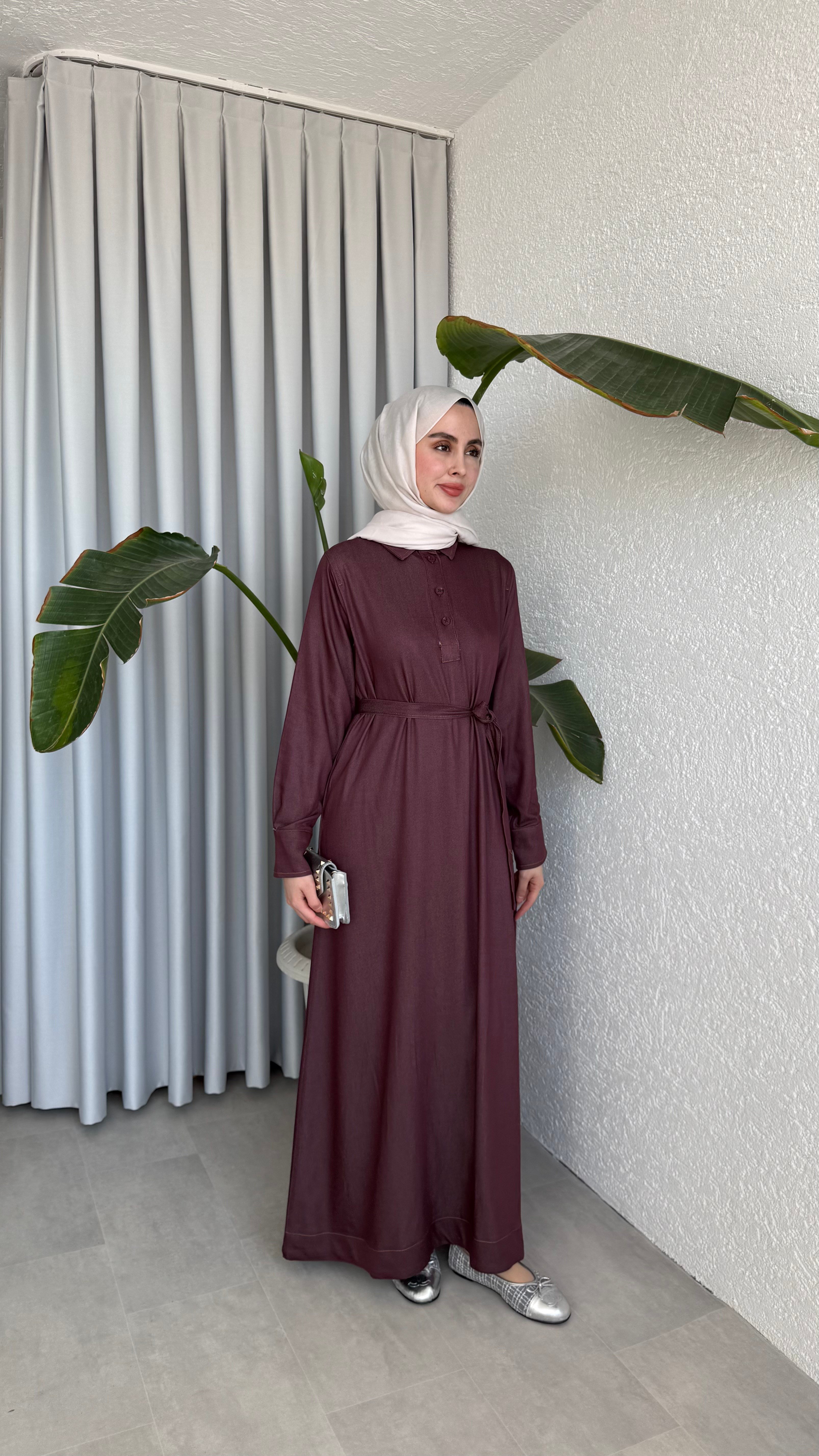TENSEL DENİM ELBİSE - MÜRDÜM