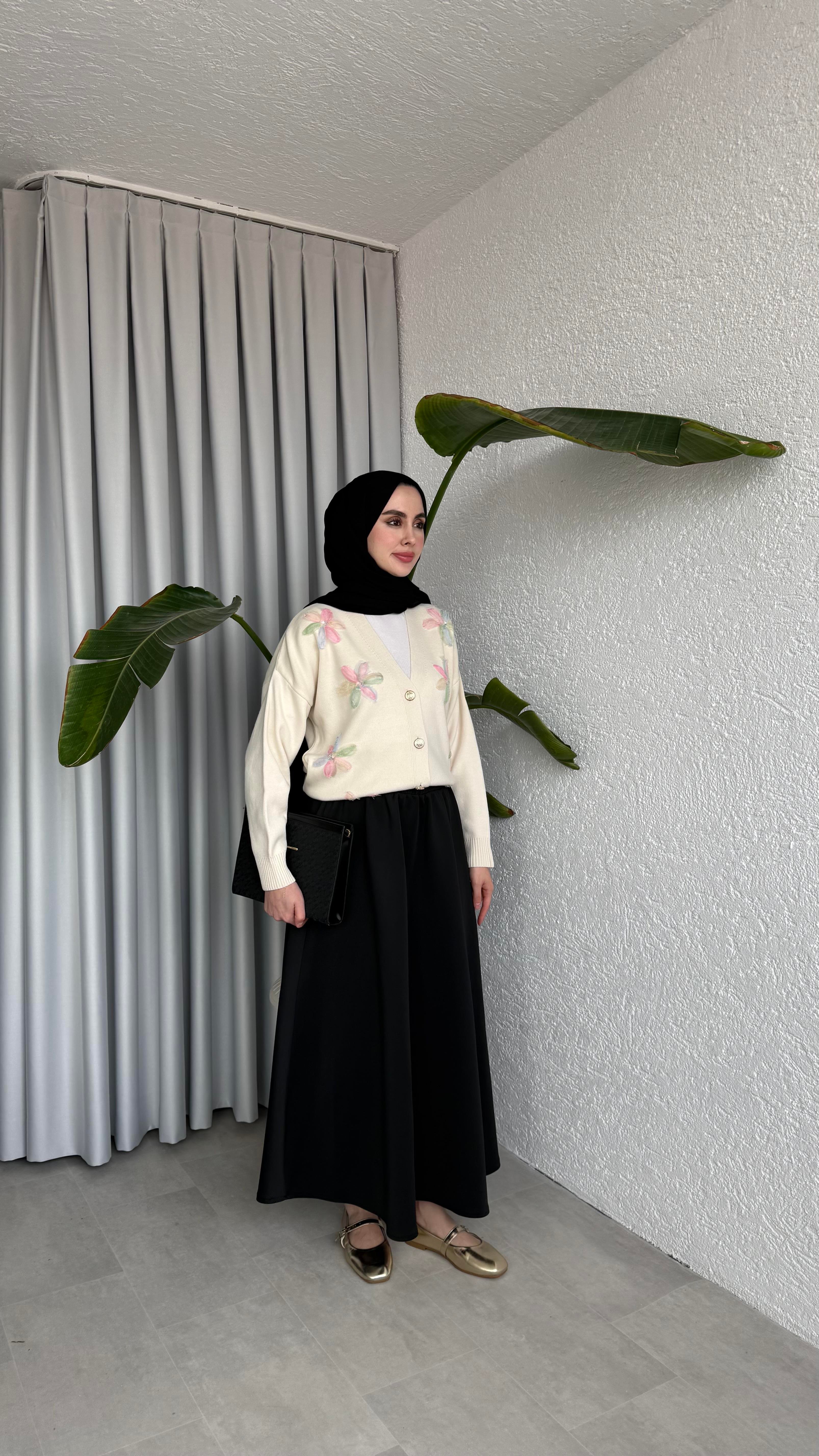 TRİKO ÇİÇEKLİ HIRKA - BEJ
