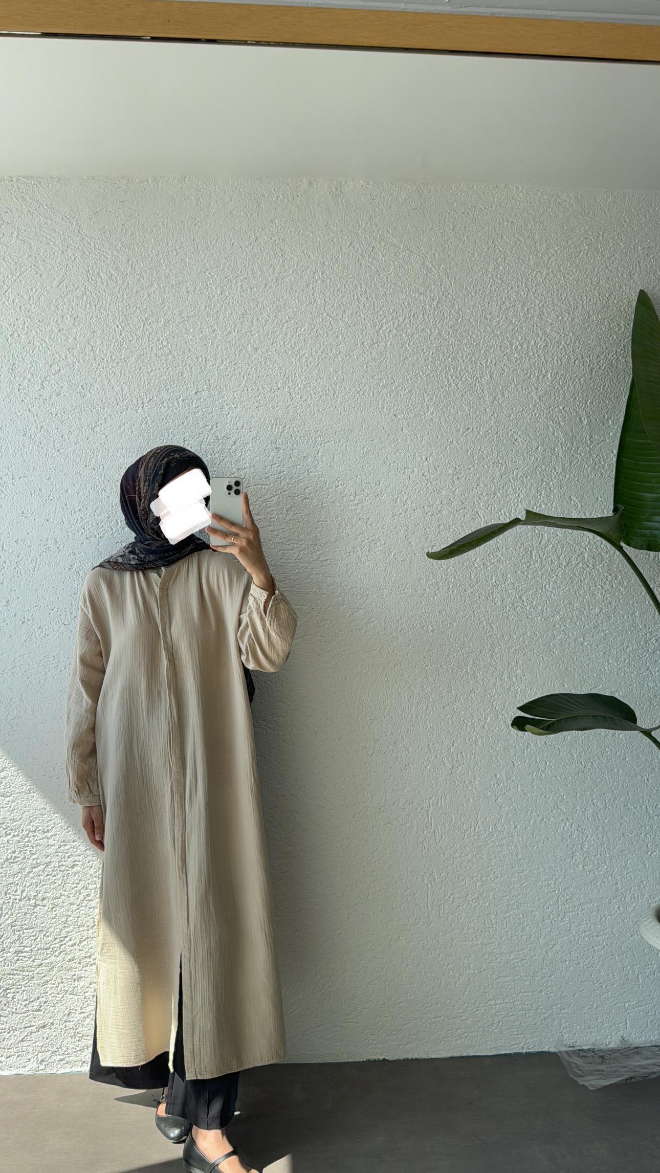 UZUN MÜSLİN TUNİK - BEJ
