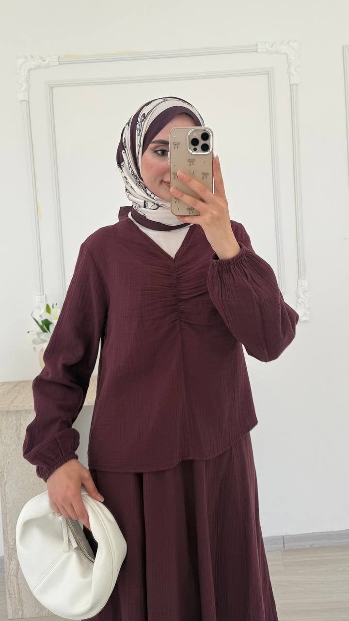 V YAKA MÜSLİN TAKIM - BORDO